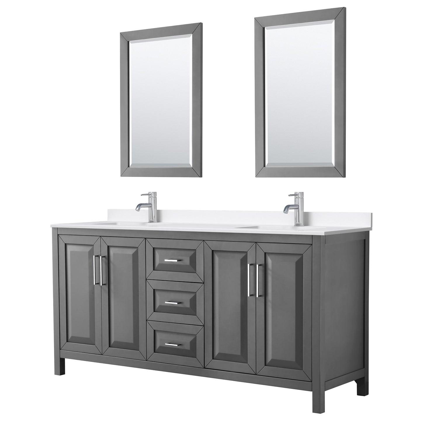 Daria Bathroom Vanity with Countertop 72 inch Double Sink Single hole Faucet Setup