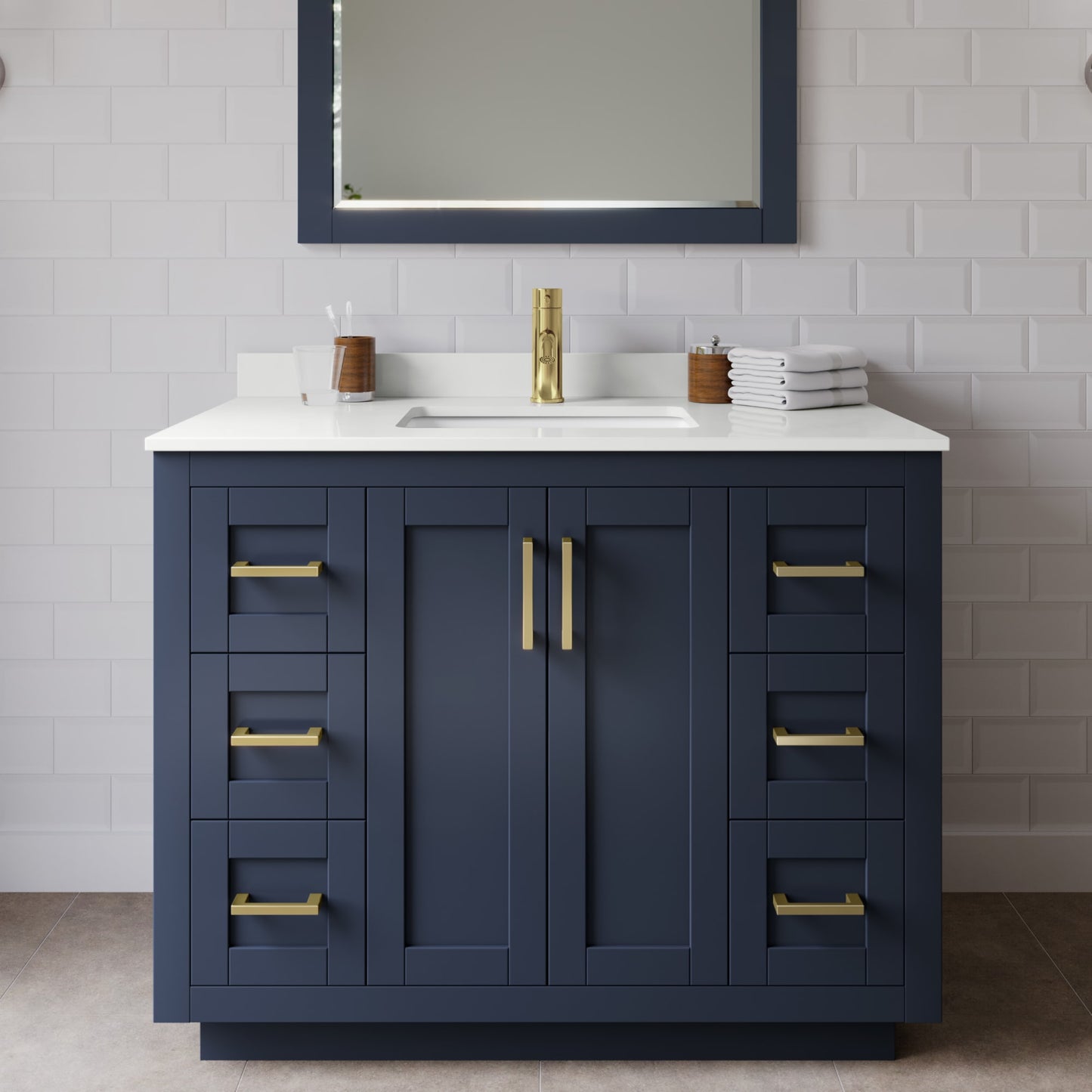 Miranda Bathroom Vanity with Countertop 42 inch Single Sink Single hole Faucet Setup