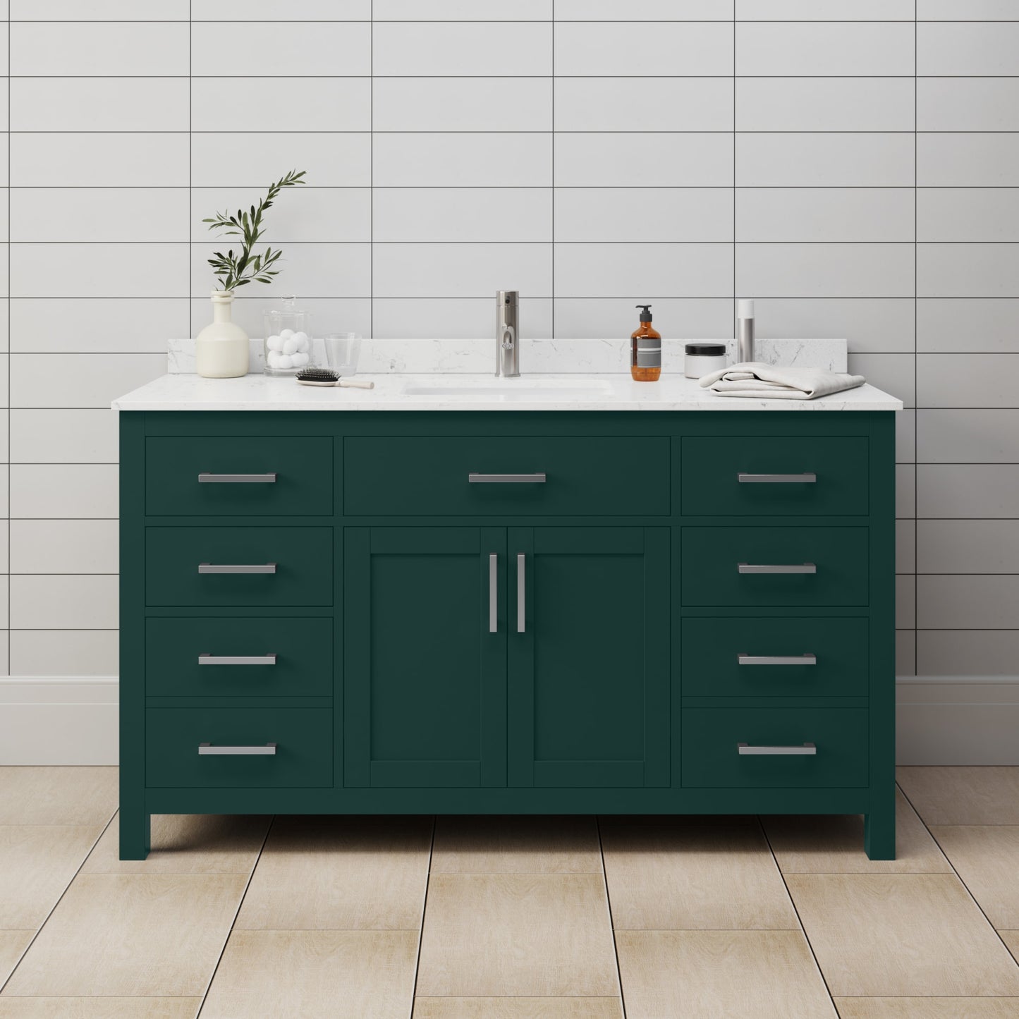 Beckett Bathroom Vanity with Countertop 60 inch Single Sink Single hole Faucet Setup