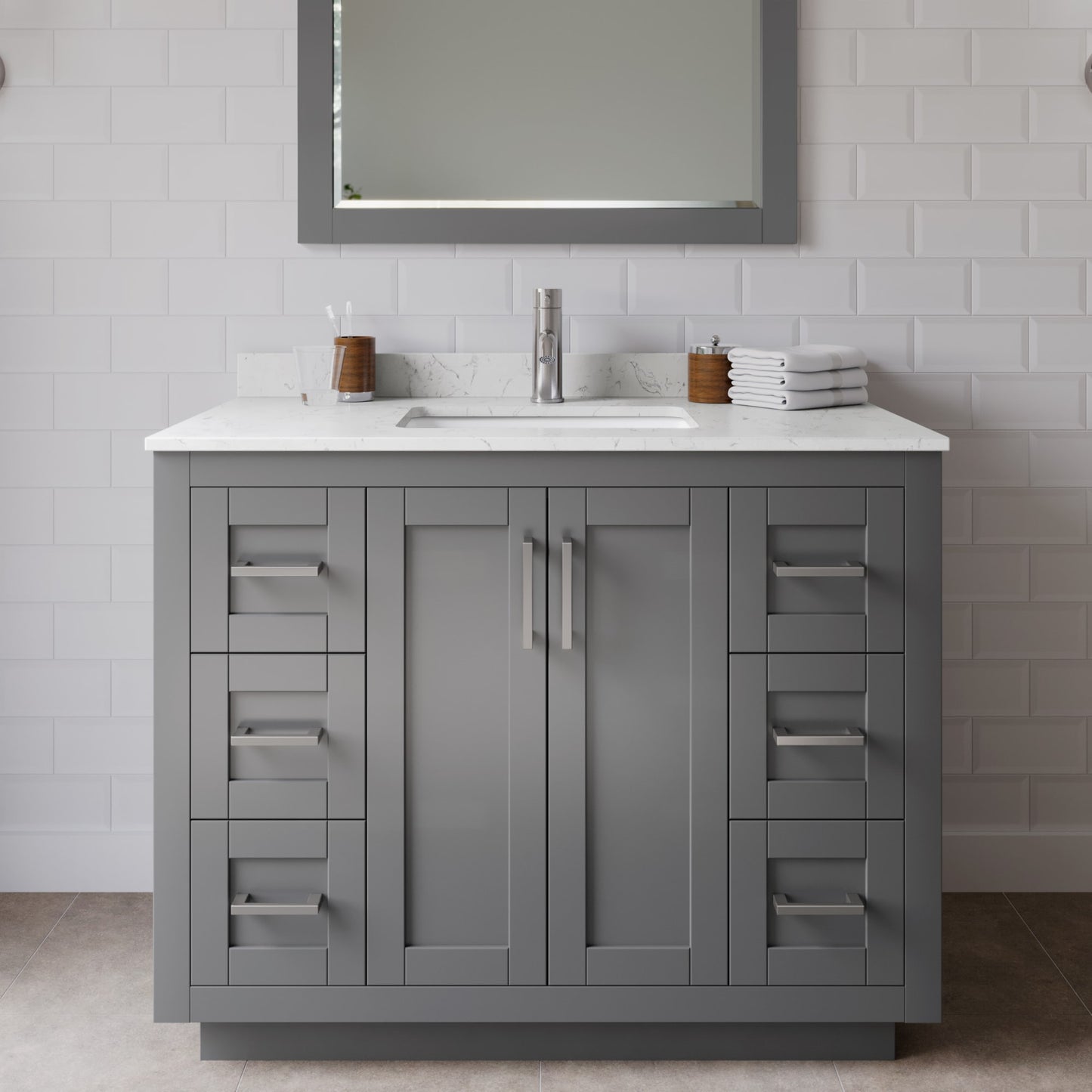 Miranda Bathroom Vanity with Countertop 42 inch Single Sink Single hole Faucet Setup