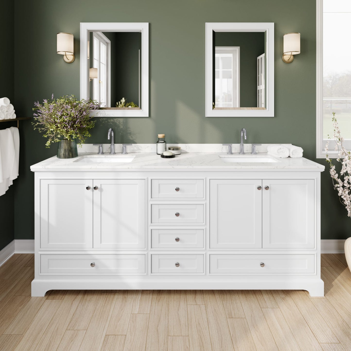 Deborah Bathroom Vanity with Countertop 80 inch Double Sink 3-hole Faucet Setup