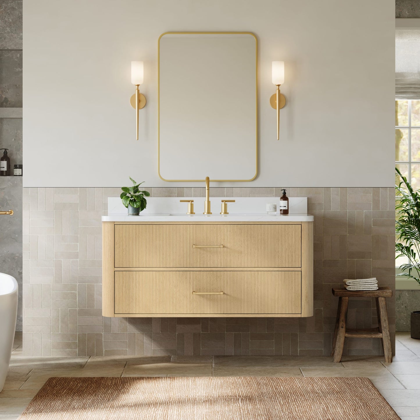 Francesca WM Wall Mounted Bathroom Vanity with Countertop 48 inch Single Sink 3-hole Faucet Setup