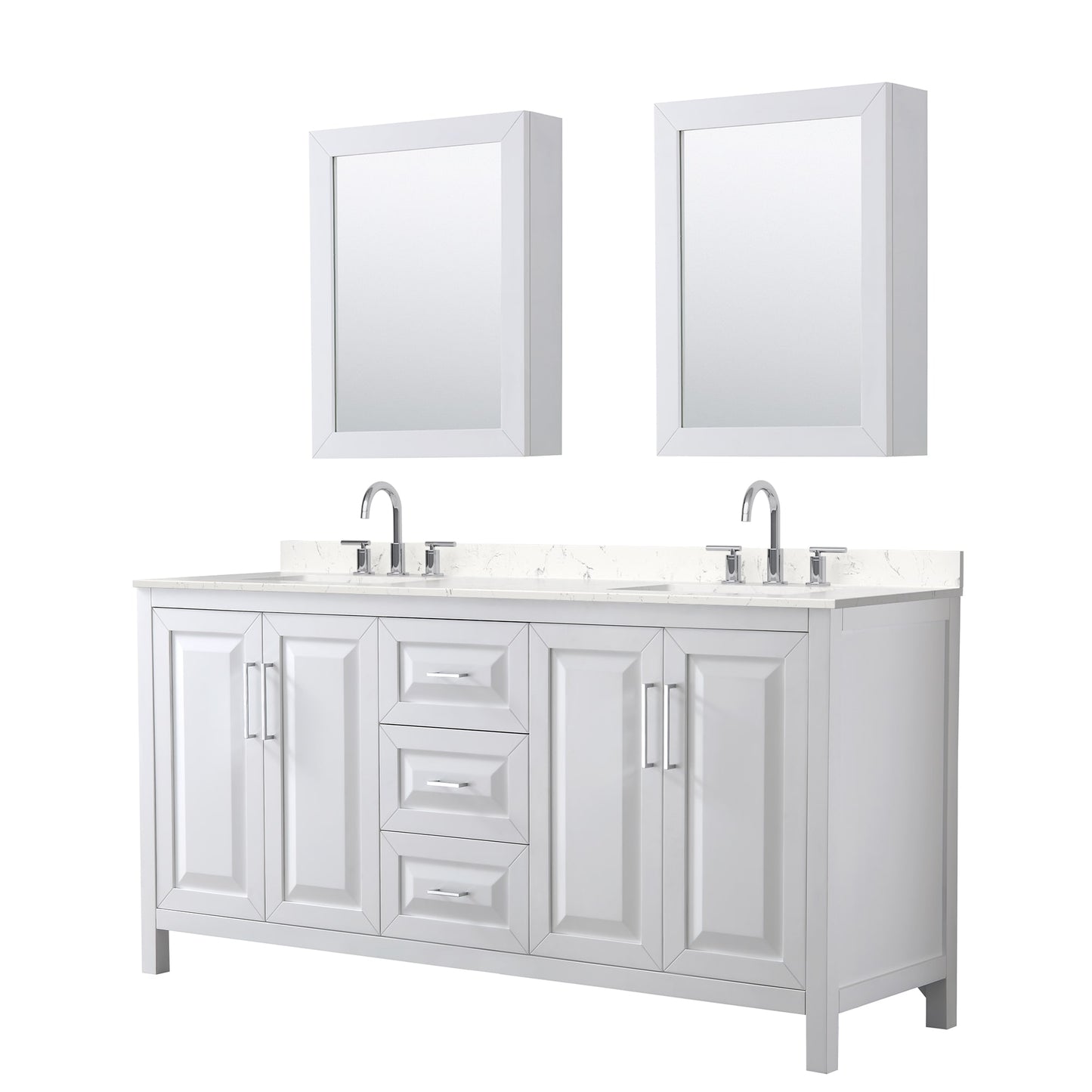 Daria Bathroom Vanity with Countertop 72 inch Double Sink 3-hole Faucet Setup
