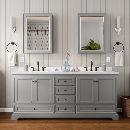 Deborah Bathroom Vanity with Countertop 80 inch Double Sink 3-hole Faucet Setup