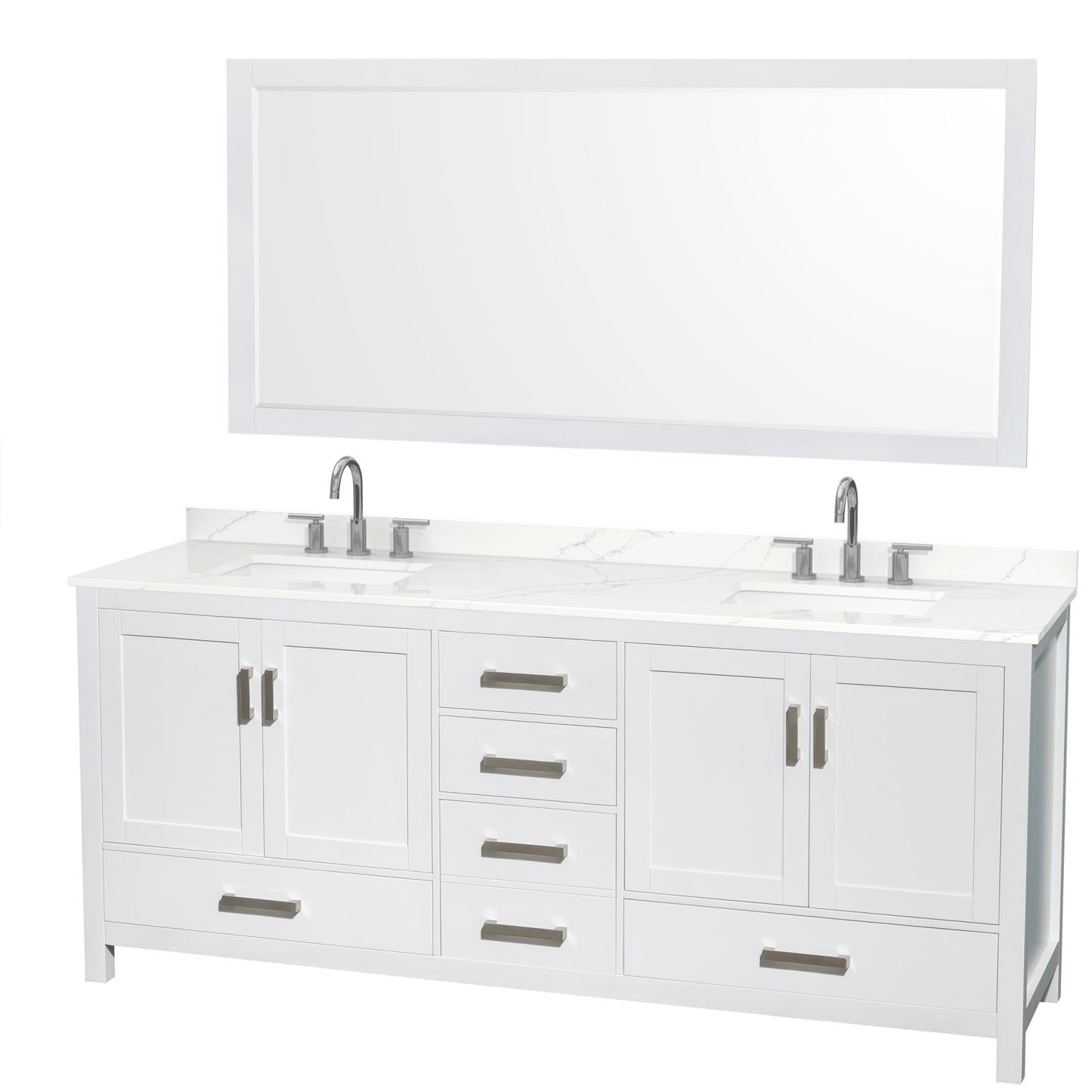 Sheffield Bathroom Vanity with Countertop 80 inch Double Sink 3-hole Faucet Setup
