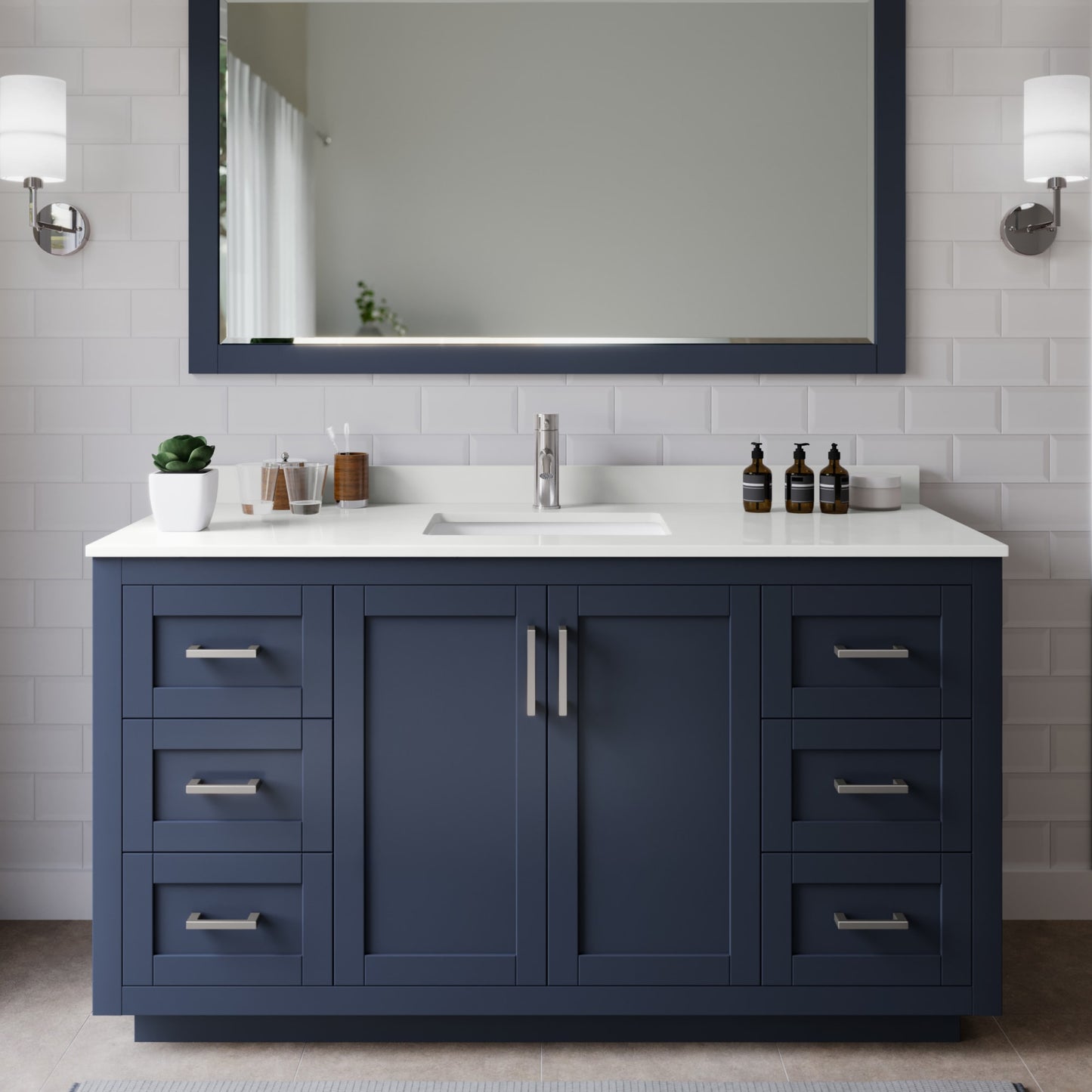 Miranda Bathroom Vanity with Countertop 60 inch Single Sink Single hole Faucet Setup