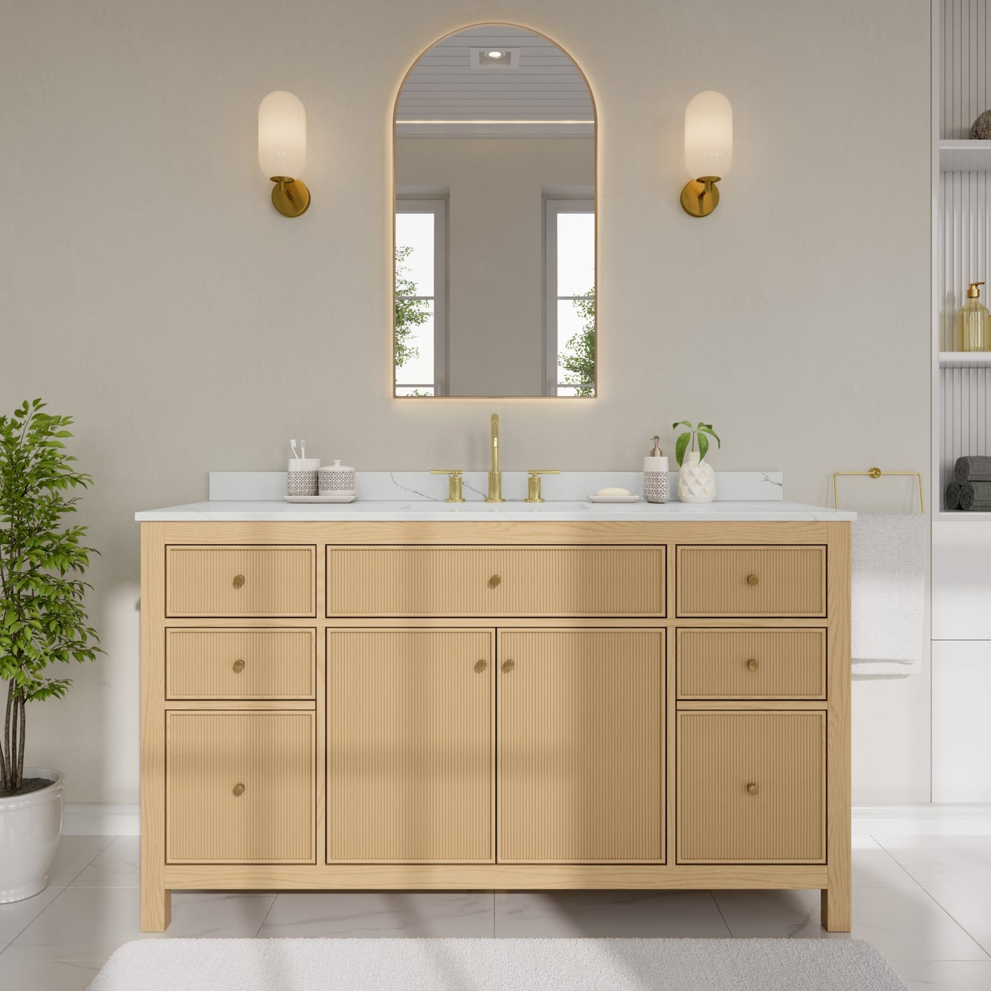 Pendry Bathroom Vanity with Countertop 60 inch Single Sink 3-hole Faucet Setup