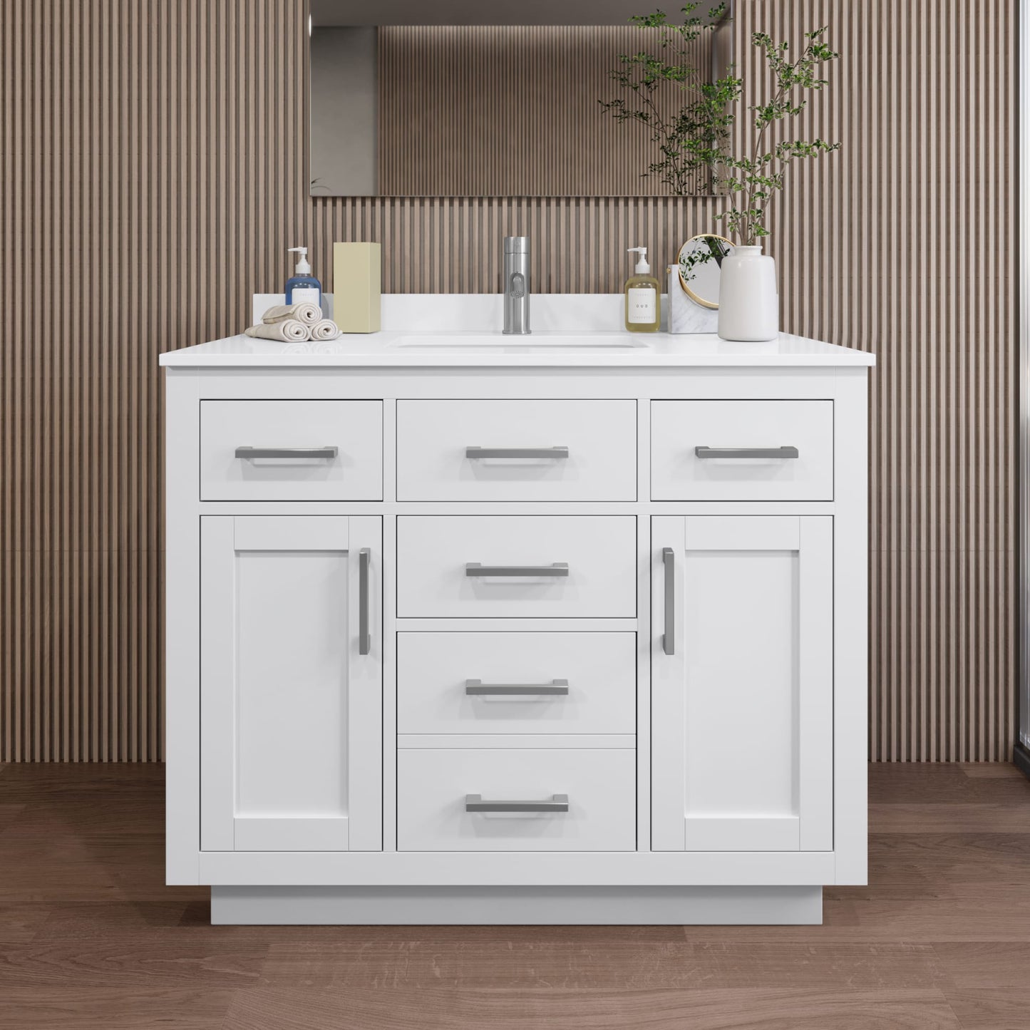 Beckett TK Bathroom Vanity with Countertop 42 inch Single Sink Single hole Faucet Setup