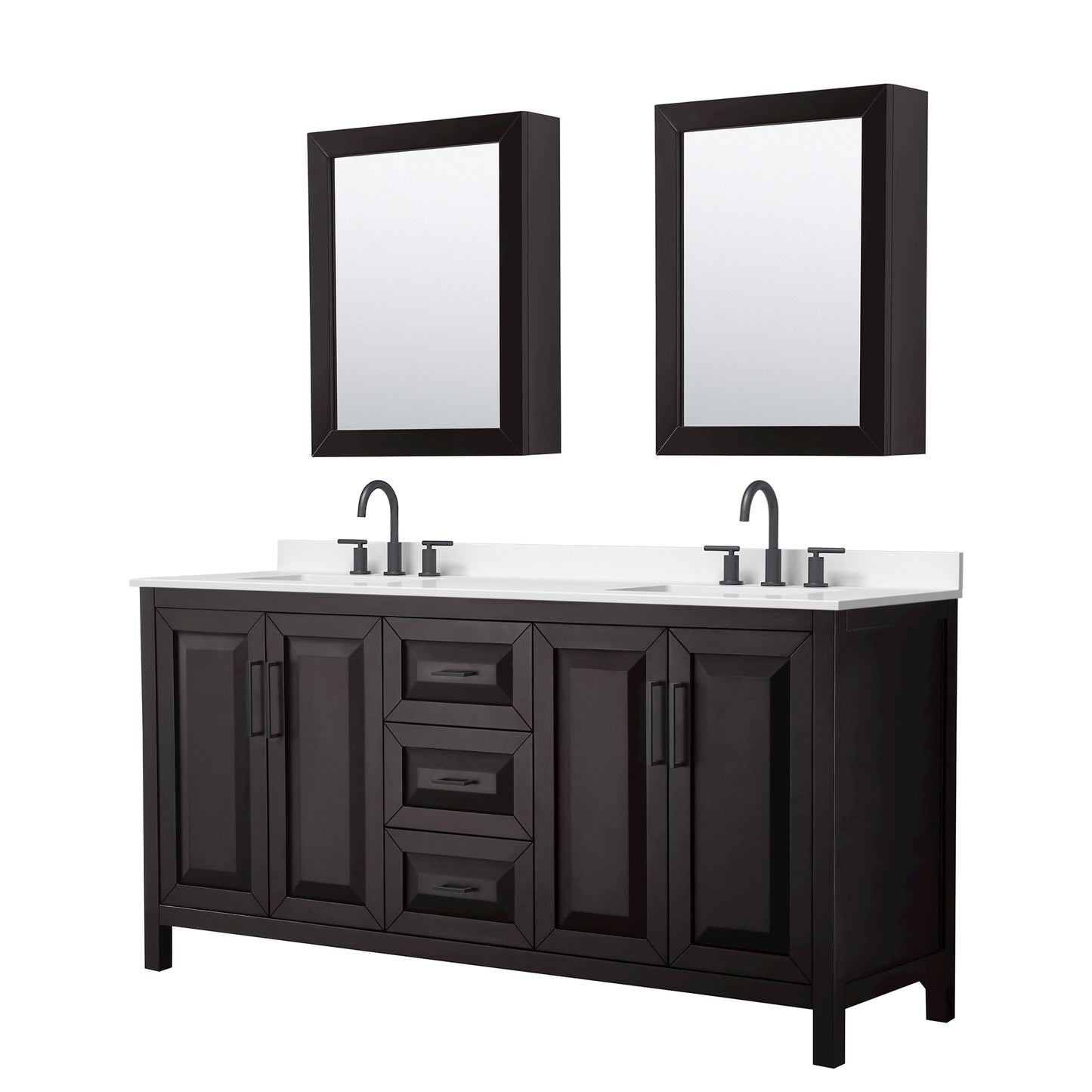 Daria Bathroom Vanity with Countertop 72 inch Double Sink 3-hole Faucet Setup