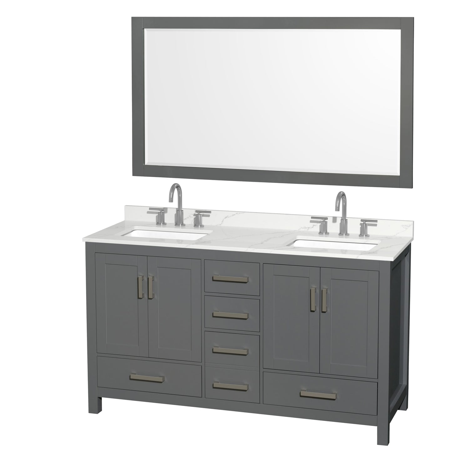 Sheffield Bathroom Vanity with Countertop 60 inch Double Sink 3-hole Faucet Setup