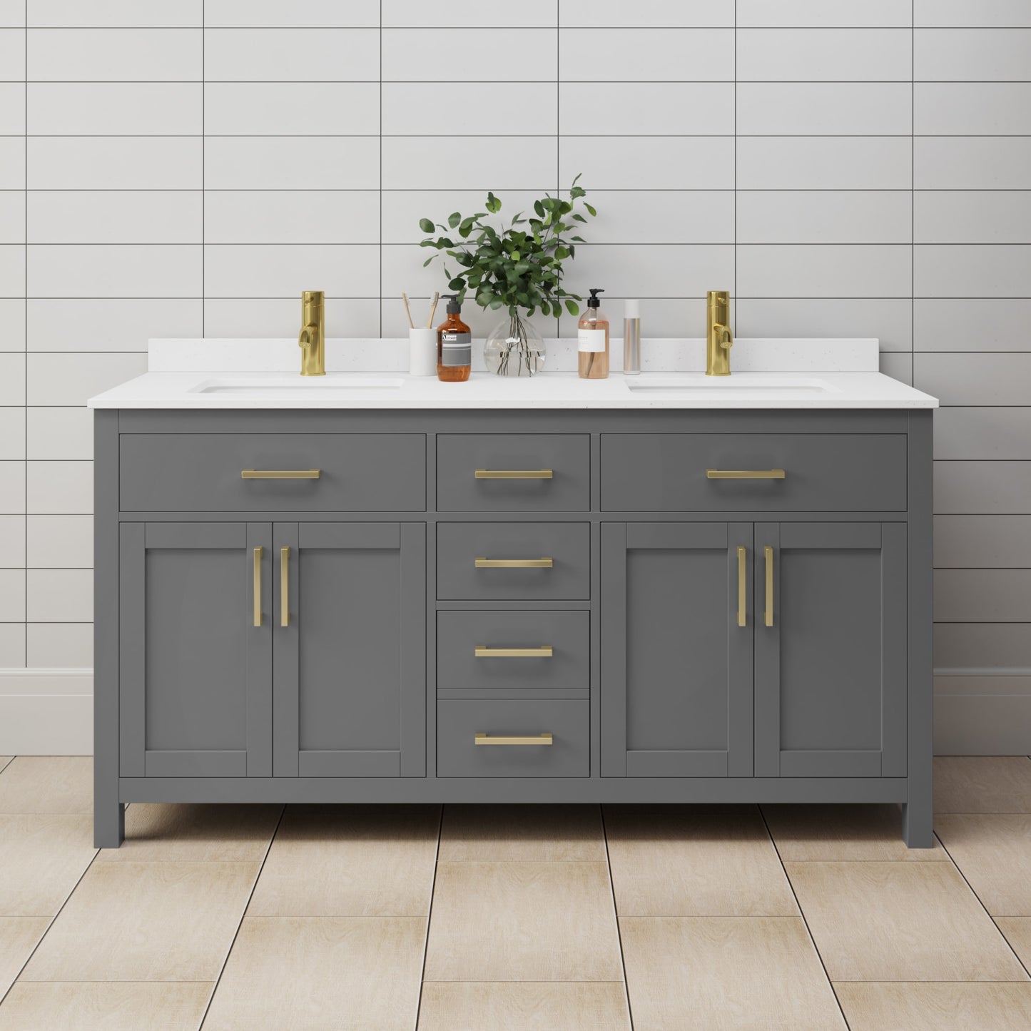 Beckett Bathroom Vanity with Countertop 66 inch Double Sink Single hole Faucet Setup