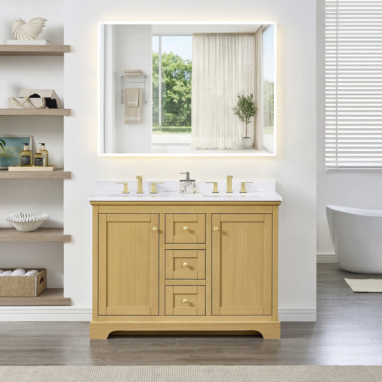 Avery Bathroom Vanity with Countertop 48 inch Double Sink 3-hole Faucet Setup