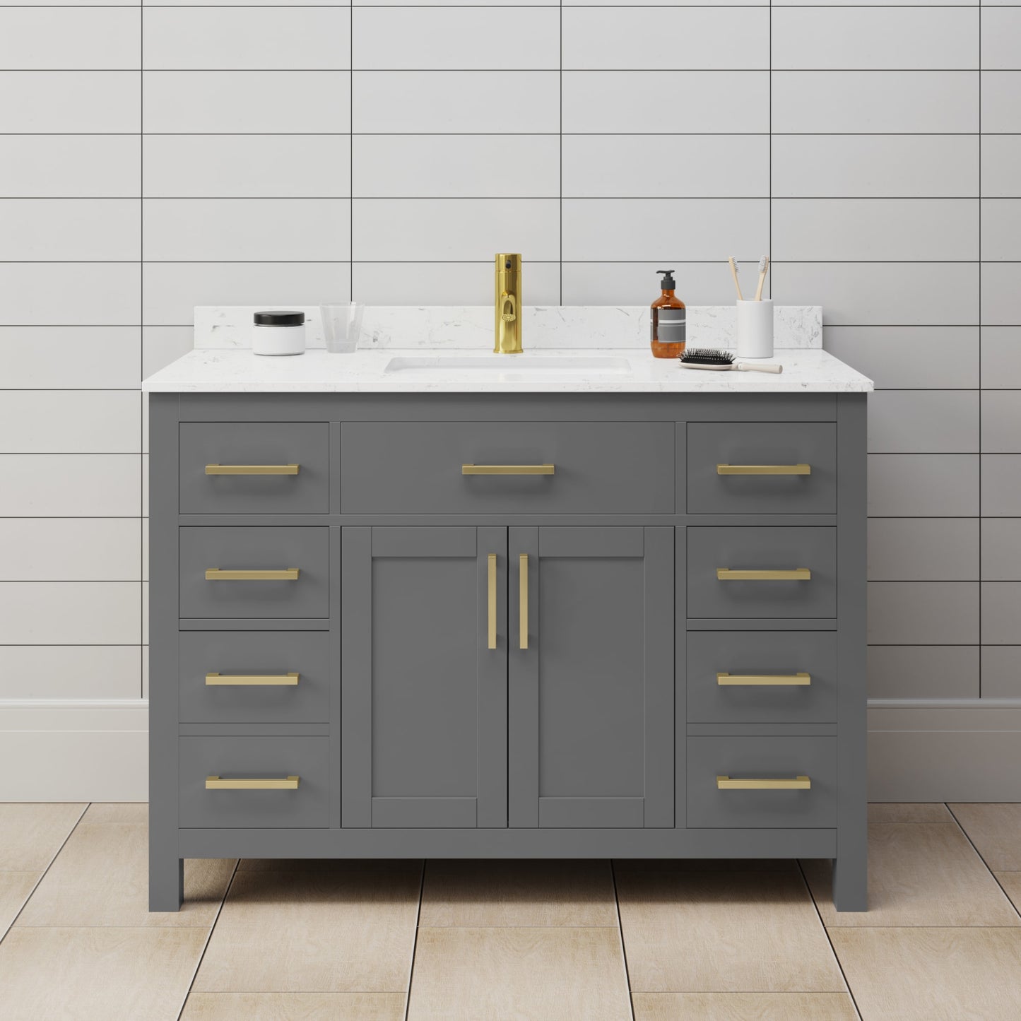 Beckett Bathroom Vanity with Countertop 48 inch Single Sink Single hole Faucet Setup