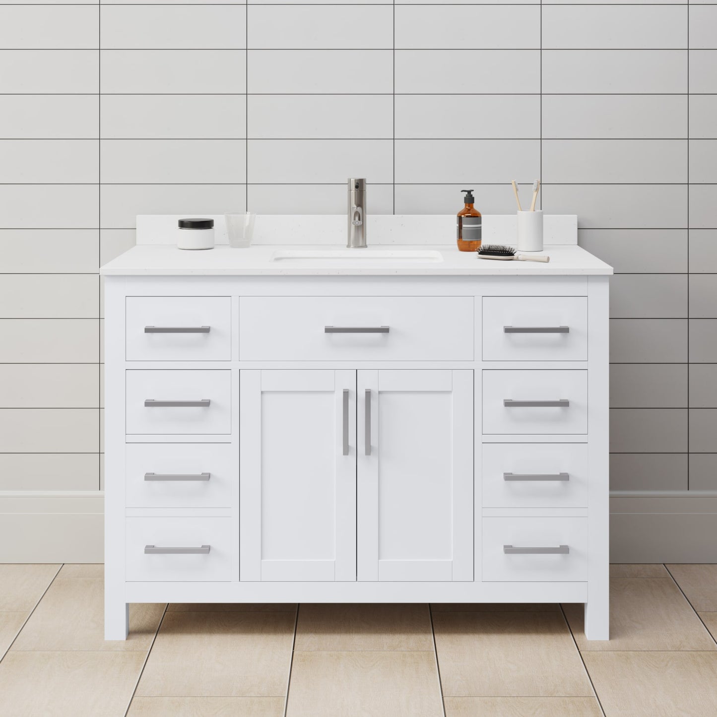Beckett Bathroom Vanity with Countertop 48 inch Single Sink Single hole Faucet Setup