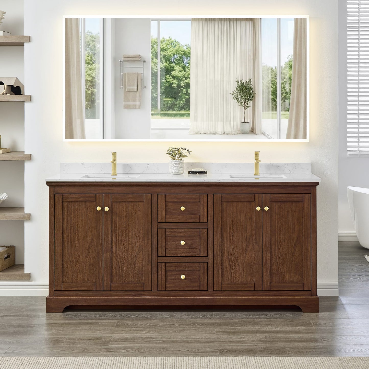 Avery Bathroom Vanity with Countertop 72 inch Double Sink Single hole Faucet Setup