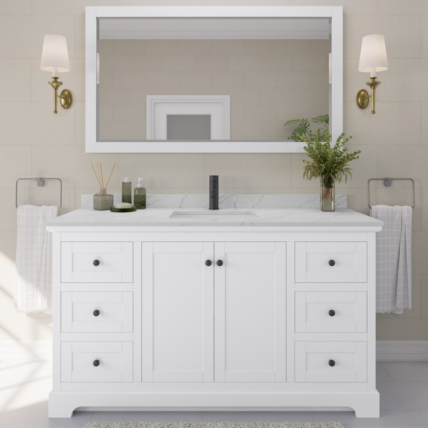 Avery Bathroom Vanity with Countertop 60 inch Single Sink Single hole Faucet Setup