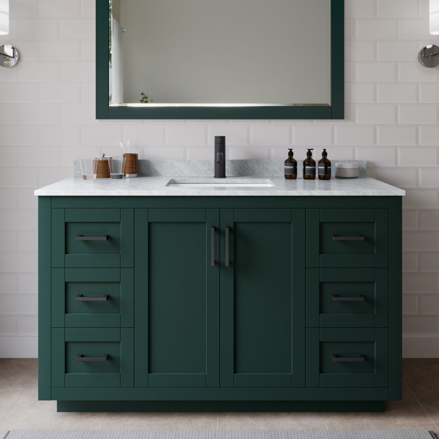 Miranda Bathroom Vanity with Countertop 54 inch Single Sink Single hole Faucet Setup