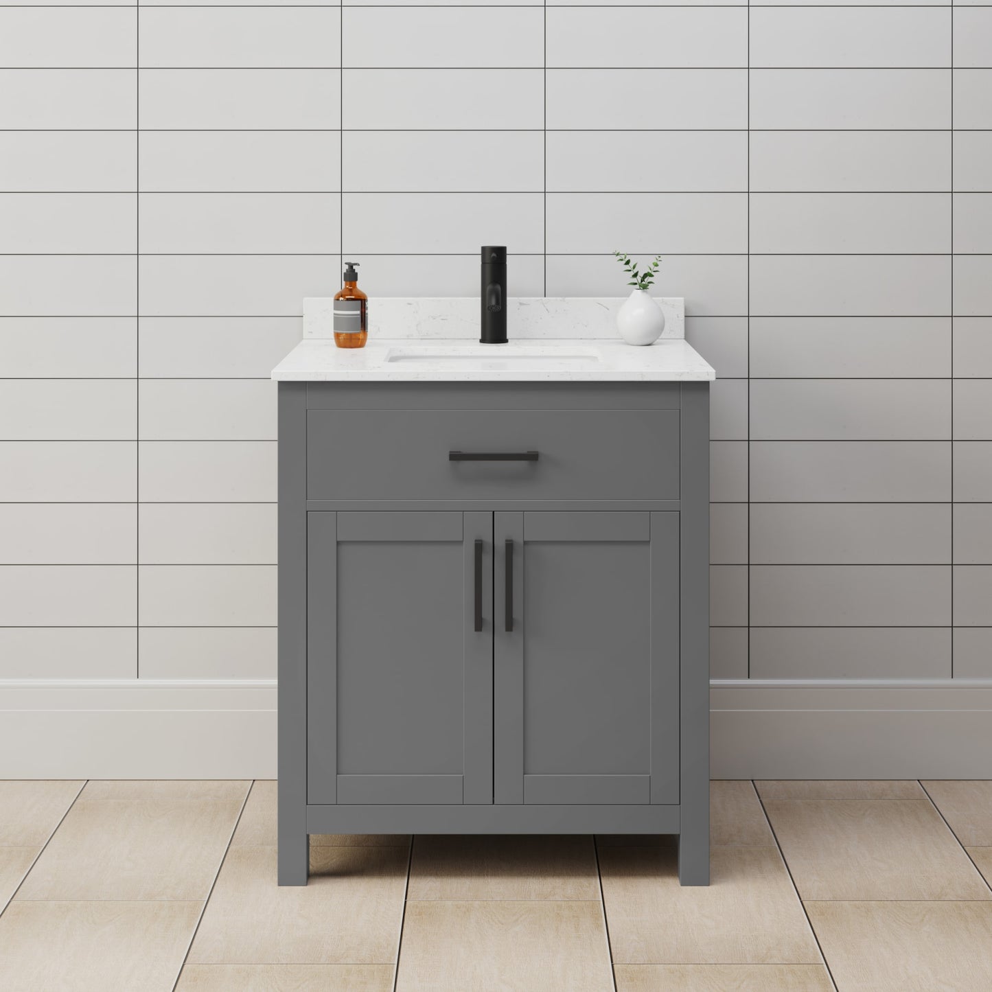 Beckett Bathroom Vanity with Countertop 30 inch Single Sink Single hole Faucet Setup