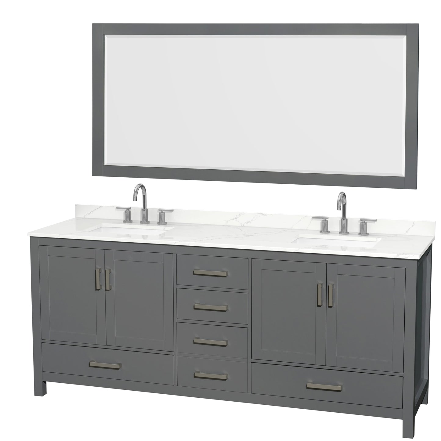 Sheffield Bathroom Vanity with Countertop 80 inch Double Sink 3-hole Faucet Setup