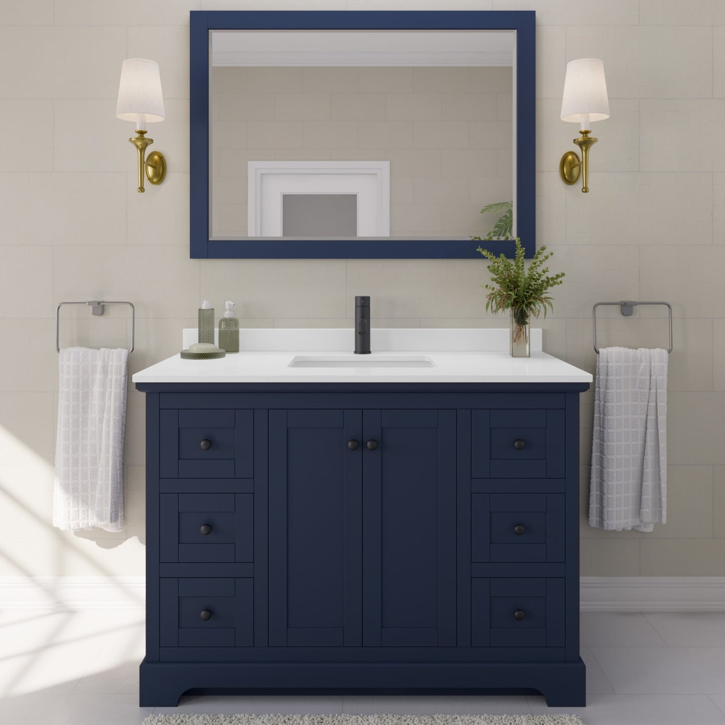 Avery Bathroom Vanity with Countertop 48 inch Single Sink Single hole Faucet Setup