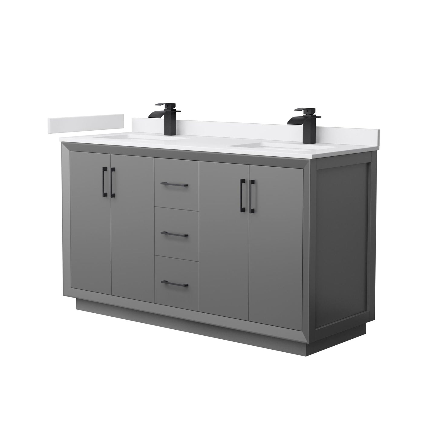 Strada Bathroom Vanity with Countertop 60 inch Double Sink Single hole Faucet Setup