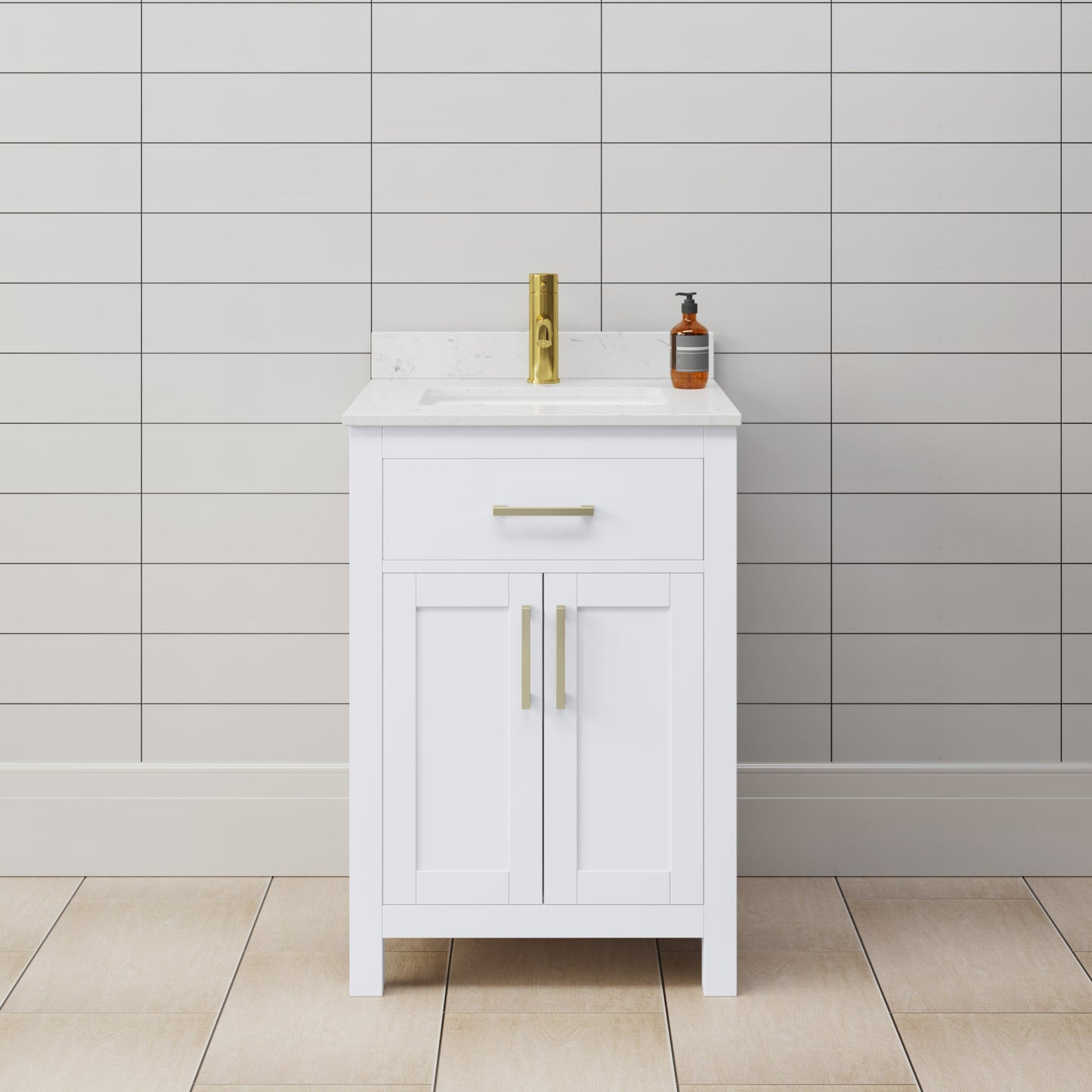 Beckett Bathroom Vanity with Countertop 24 inch Single Sink Single hole Faucet Setup