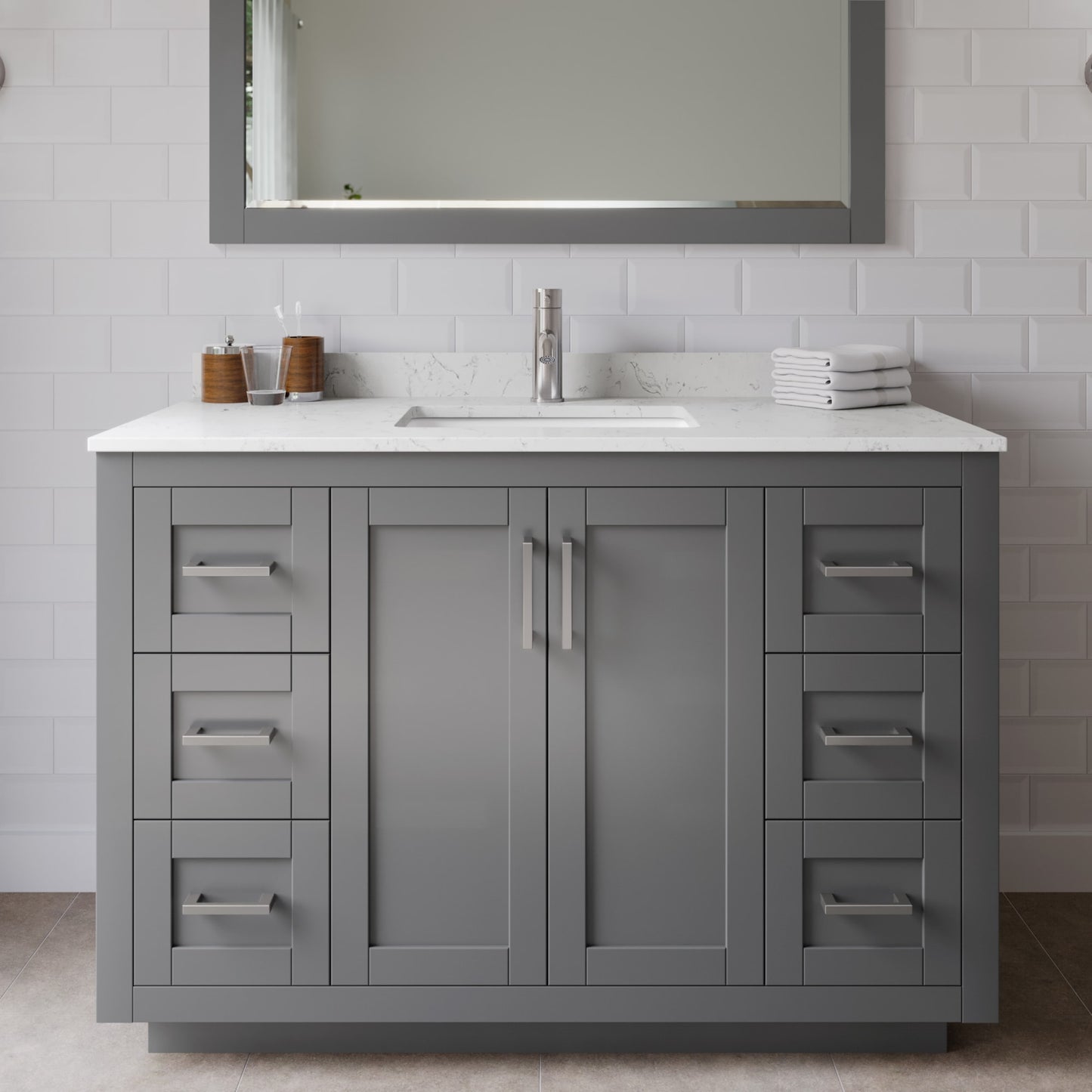 Miranda Bathroom Vanity with Countertop 48 inch Single Sink Single hole Faucet Setup