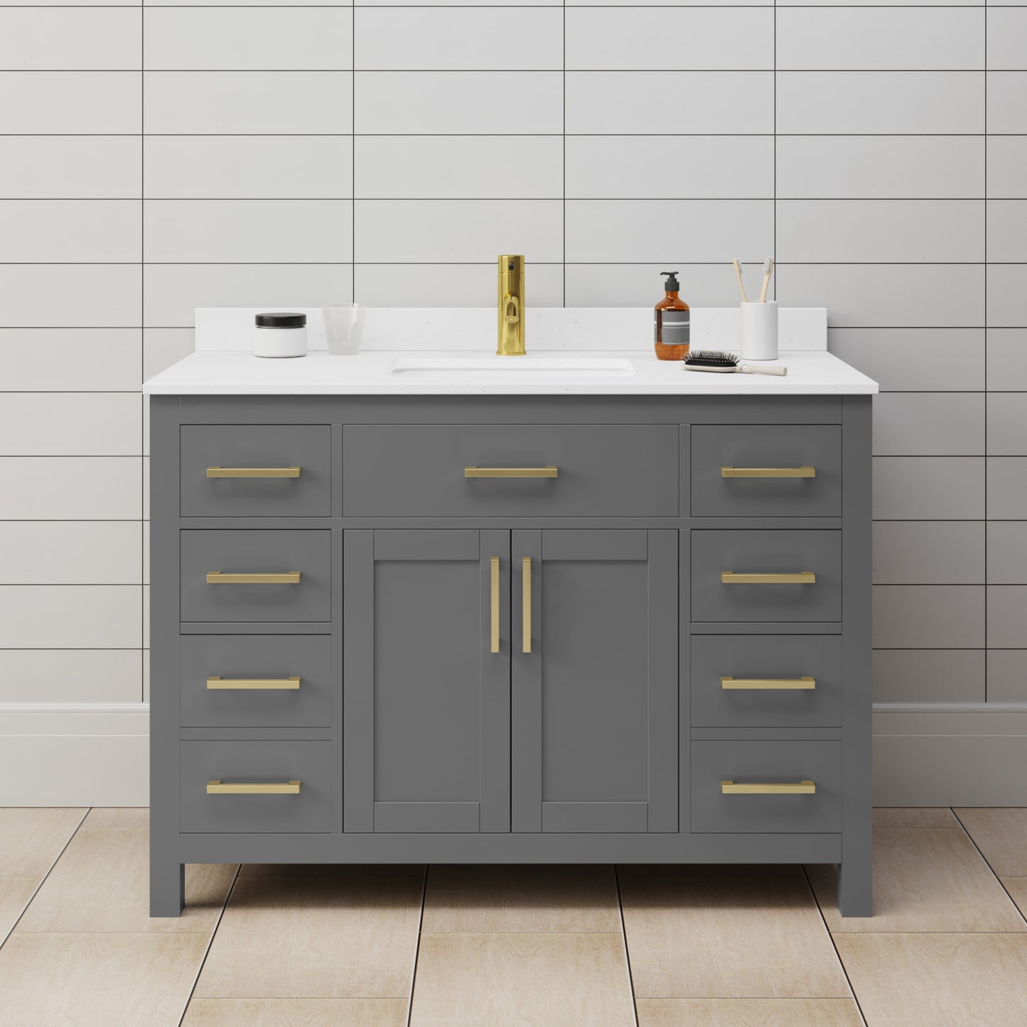 Beckett Bathroom Vanity with Countertop 48 inch Single Sink Single hole Faucet Setup