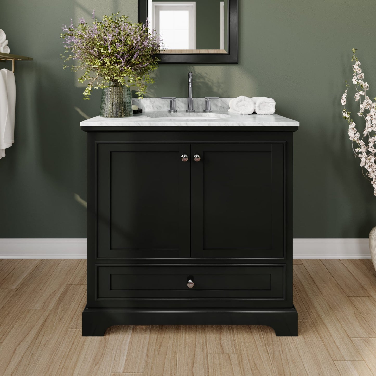 Deborah Bathroom Vanity with Countertop 36 inch Single Sink 3-hole Faucet Setup