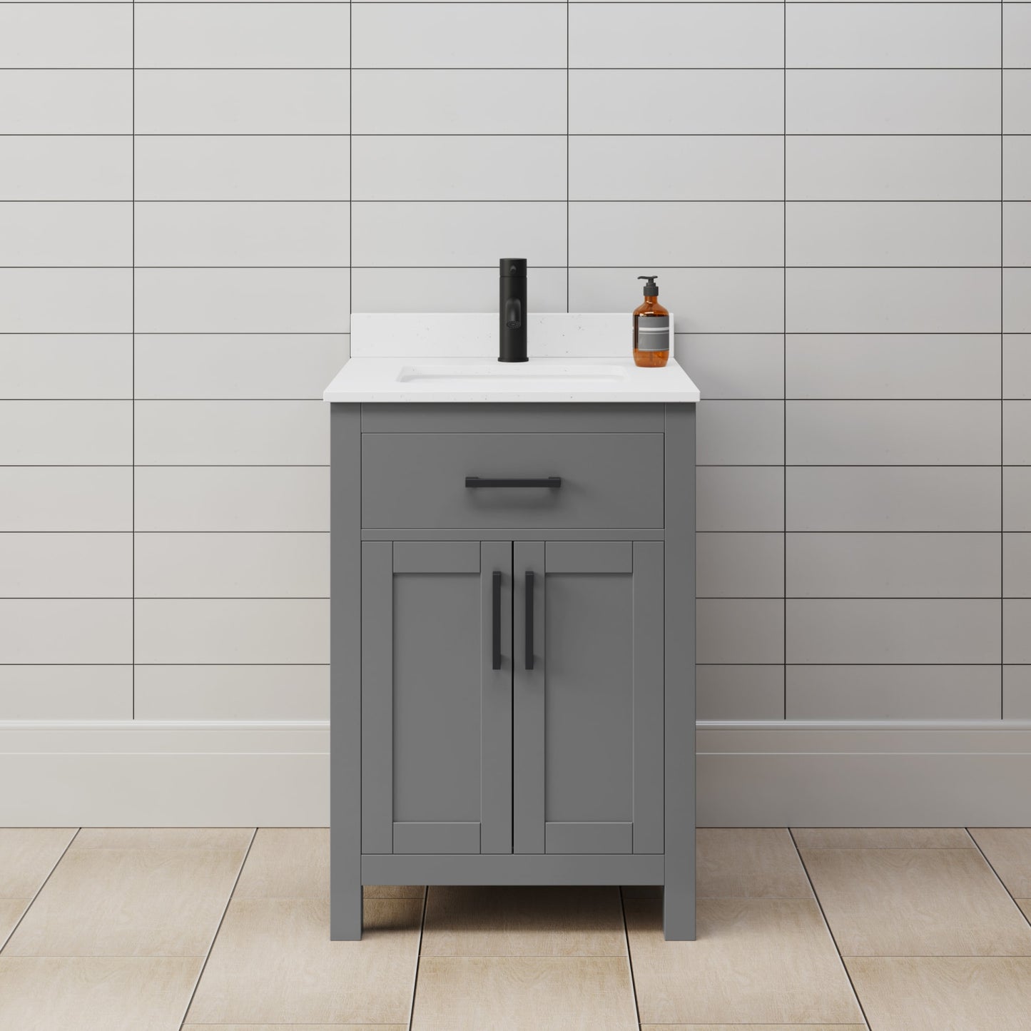 Beckett Bathroom Vanity with Countertop 24 inch Single Sink Single hole Faucet Setup