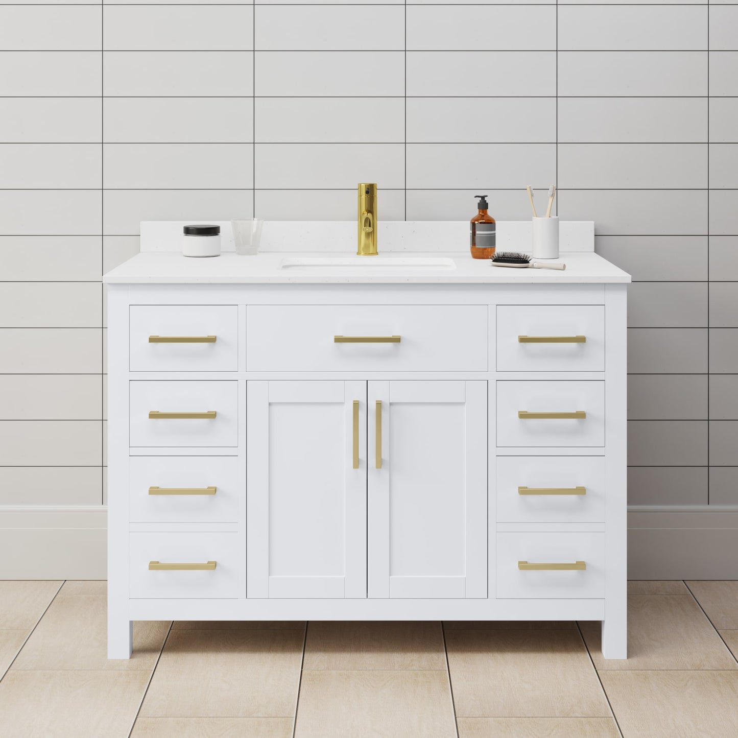 Beckett Bathroom Vanity with Countertop 48 inch Single Sink Single hole Faucet Setup
