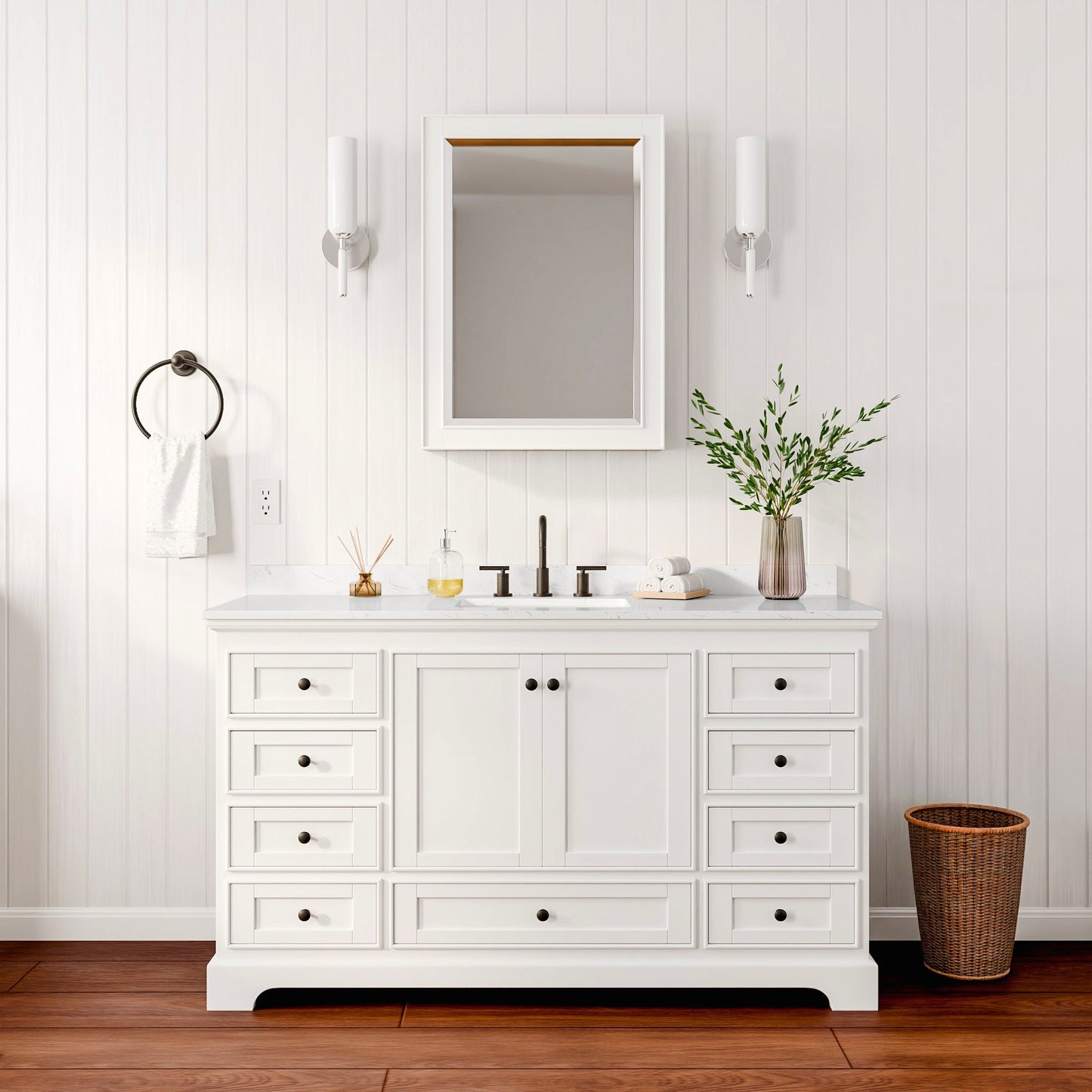 Deborah Bathroom Vanity with Countertop 60 inch Single Sink 3-hole Faucet Setup