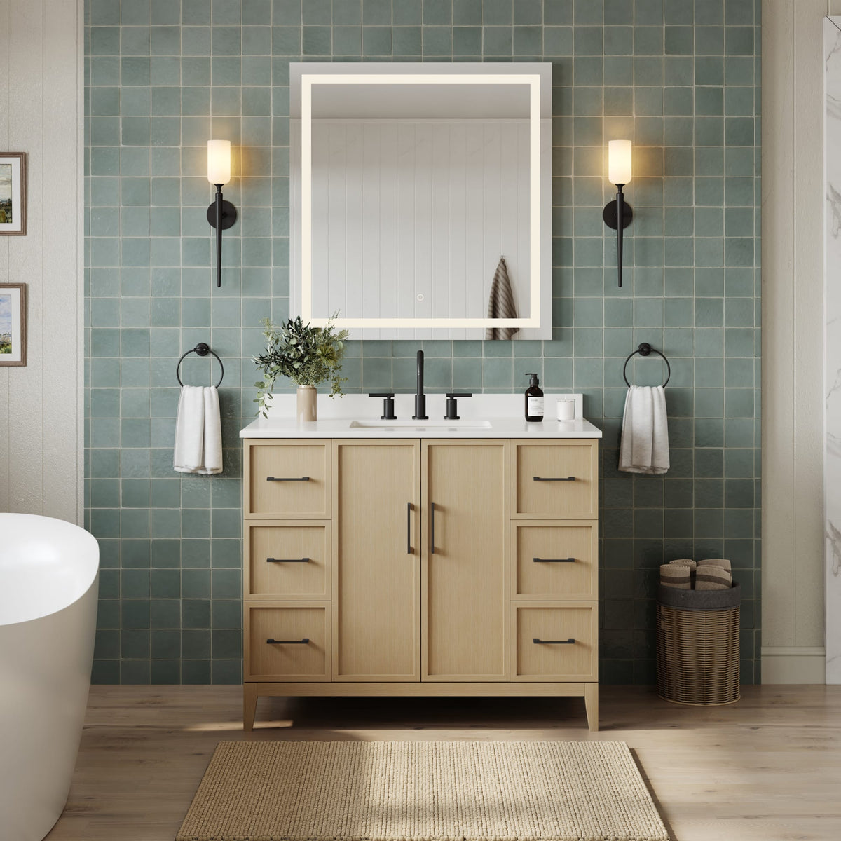 Elan Bathroom Vanity with Countertop 42 inch Single Sink 3-hole Faucet Setup