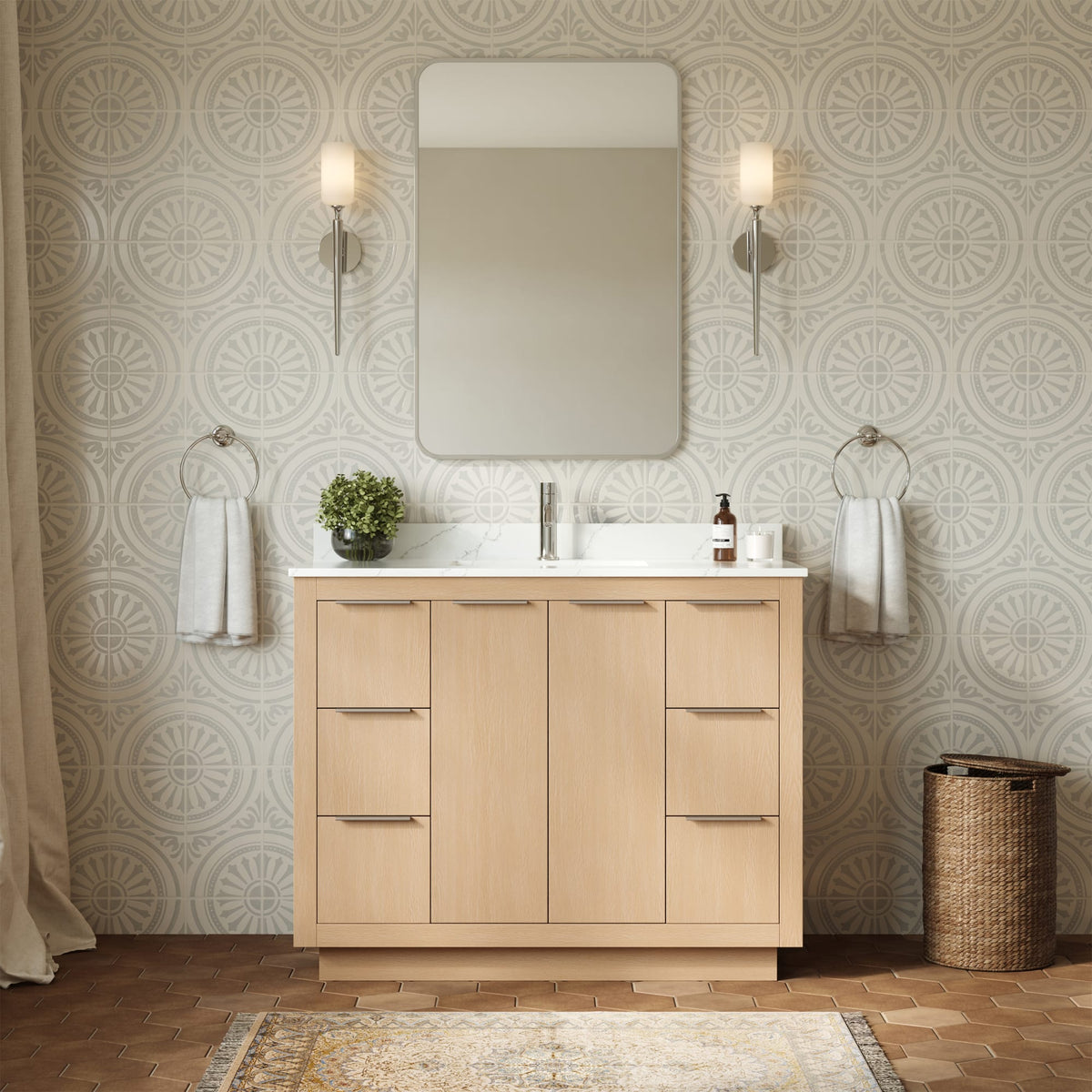 Maroni Bathroom Vanity with Countertop 42 inch Single Sink Single hole Faucet Setup