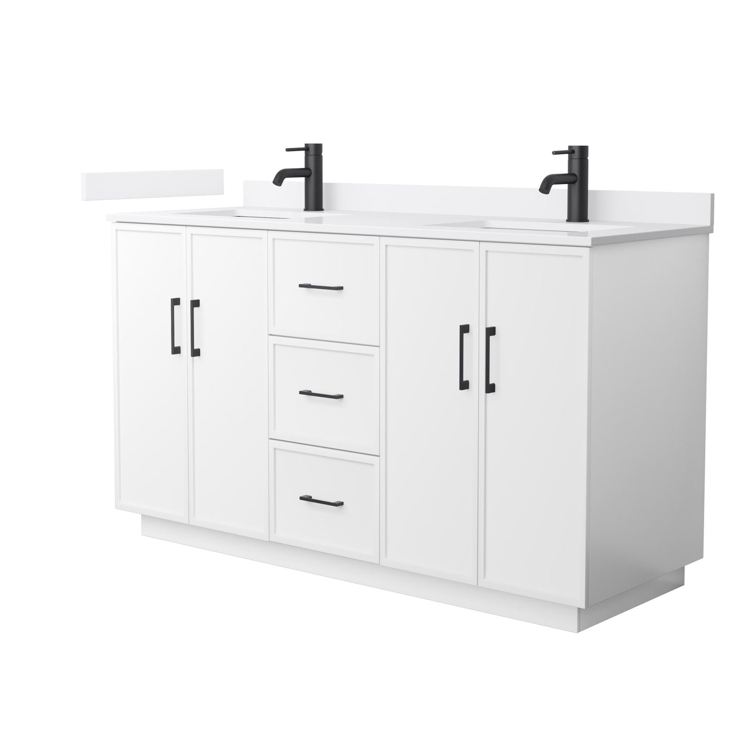 Elan TK Bathroom Vanity with Countertop 60 inch Double Sink Single hole Faucet Setup