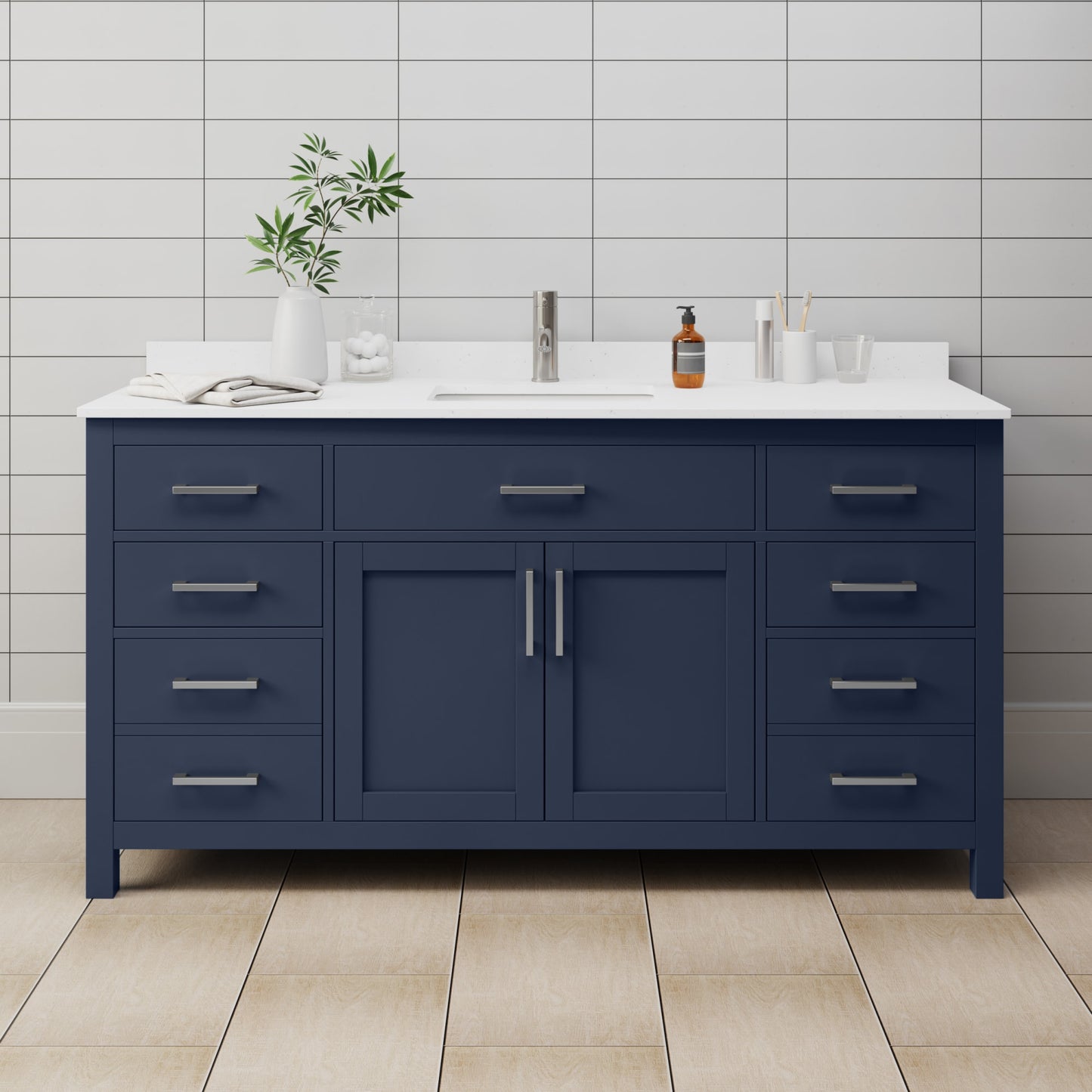 Beckett Bathroom Vanity with Countertop 66 inch Single Sink Single hole Faucet Setup