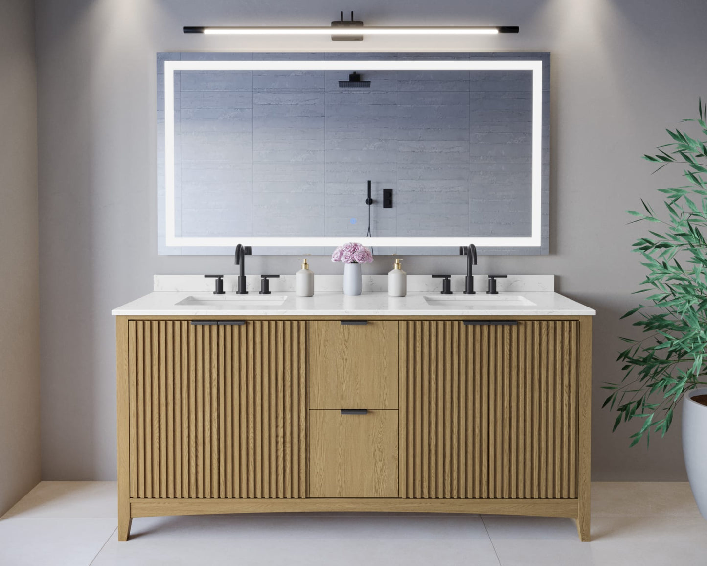 Palmilla Bathroom Vanity with Countertop 72 inch Double Sink 3-hole Faucet Setup