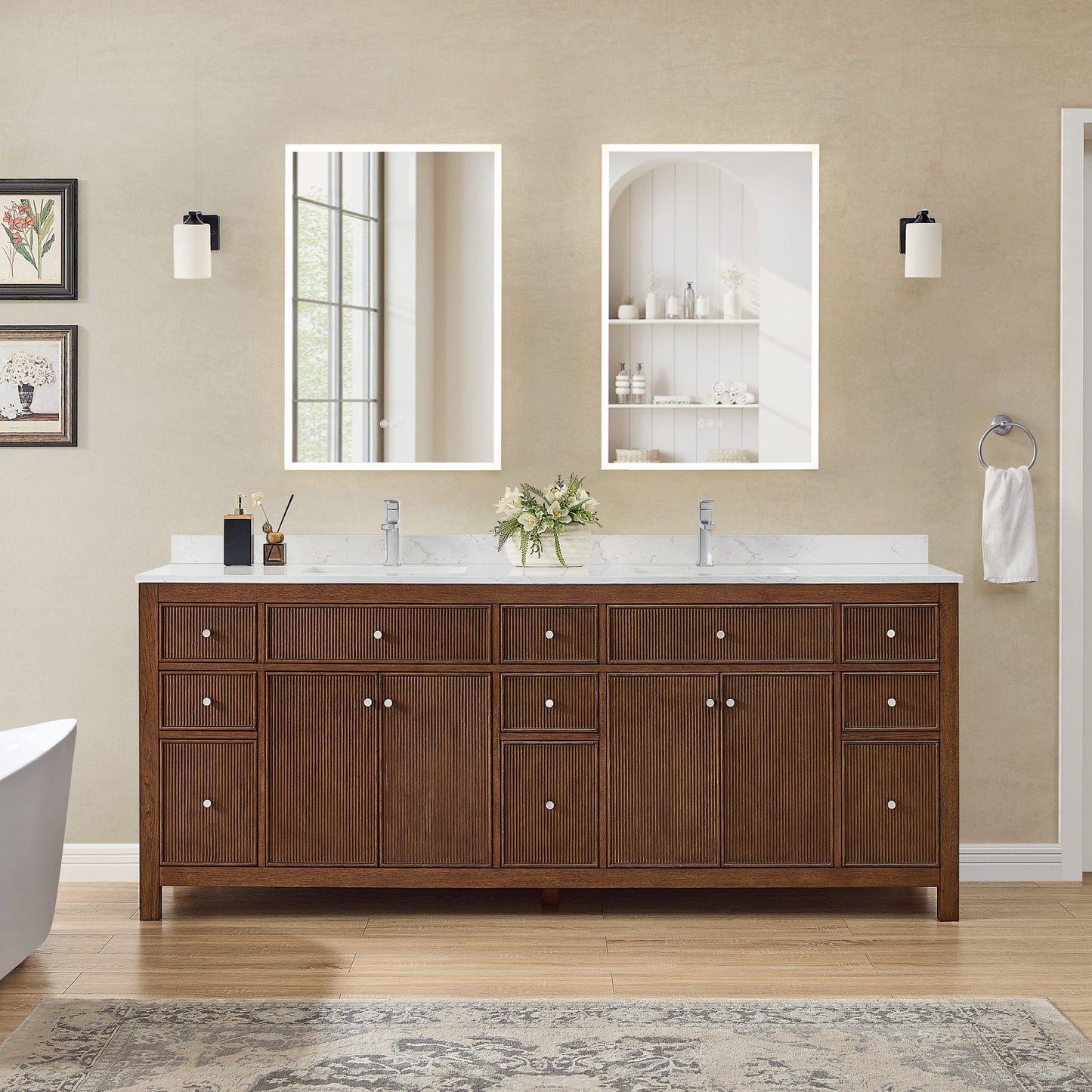 Pendry Bathroom Vanity with Countertop 84 inch Double Sink Single hole Faucet Setup