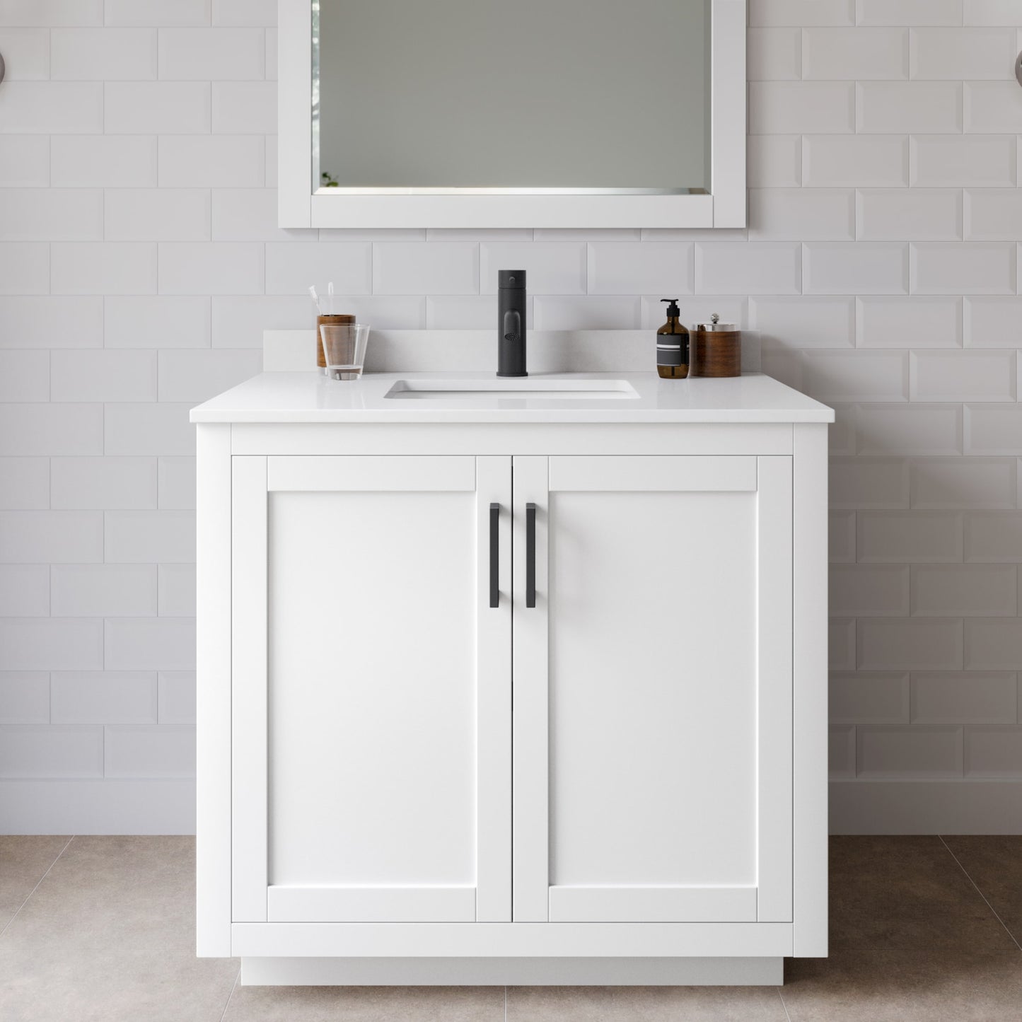 Miranda Bathroom Vanity with Countertop 36 inch Single Sink Single hole Faucet Setup