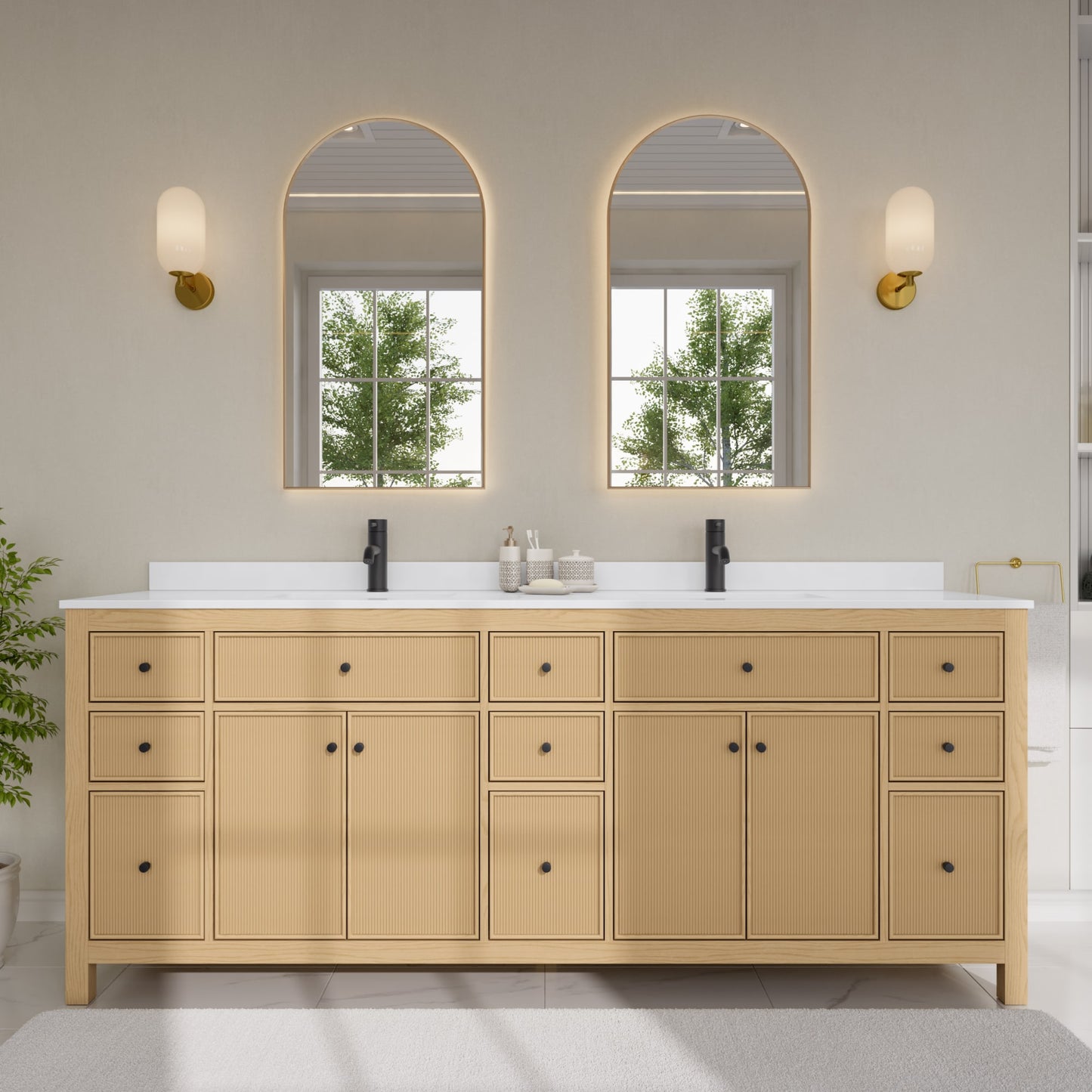 Pendry Bathroom Vanity with Countertop 84 inch Double Sink Single hole Faucet Setup