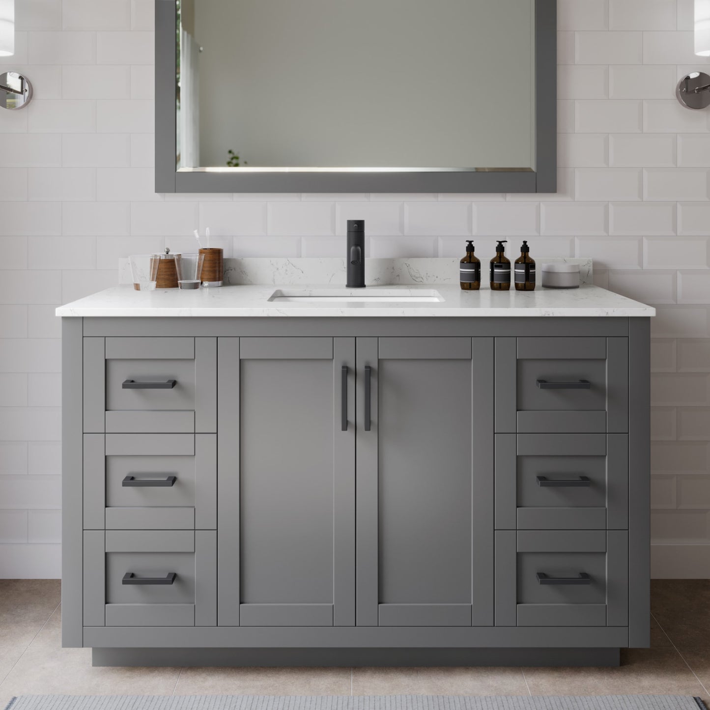Miranda Bathroom Vanity with Countertop 54 inch Single Sink Single hole Faucet Setup