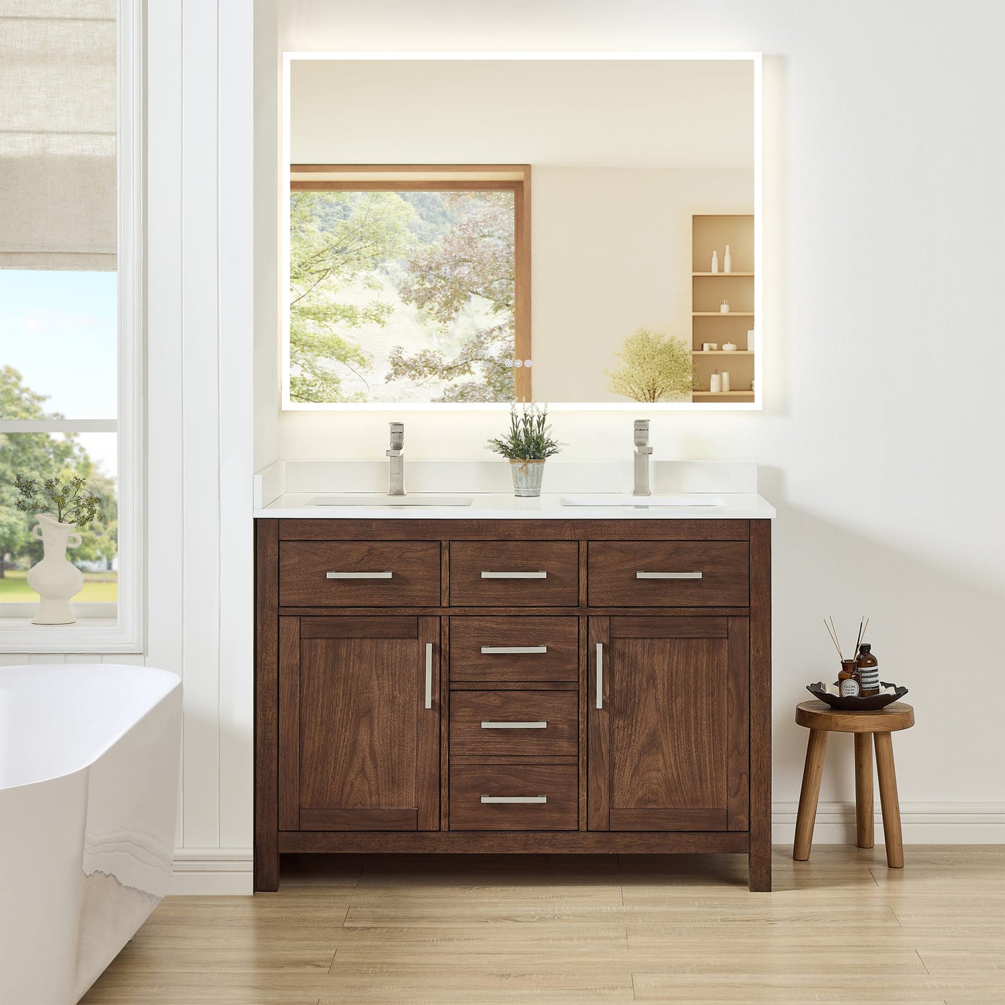 Beckett Bathroom Vanity with Countertop 48 inch Double Sink Single hole Faucet Setup