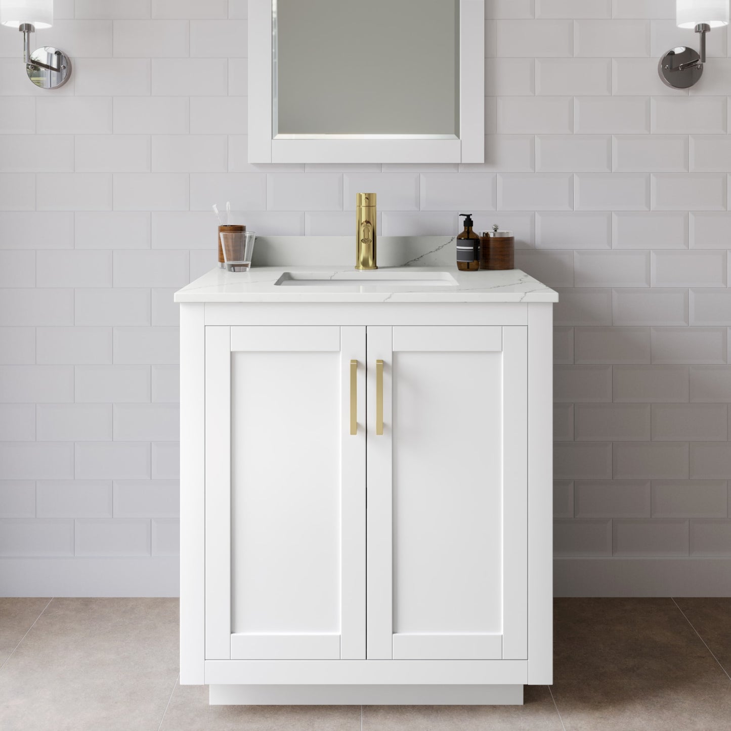 Miranda Bathroom Vanity with Countertop 30 inch Single Sink Single hole Faucet Setup