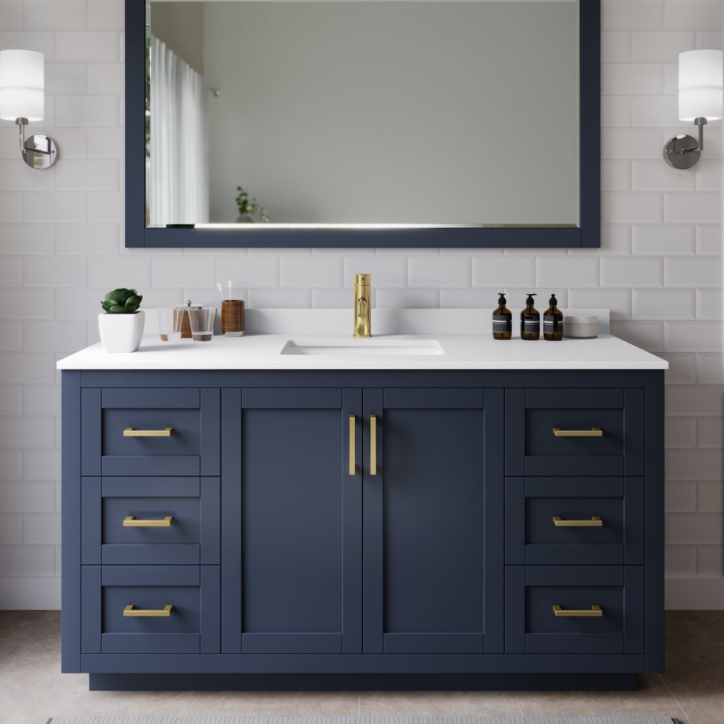 Miranda Bathroom Vanity with Countertop 60 inch Single Sink Single hole Faucet Setup