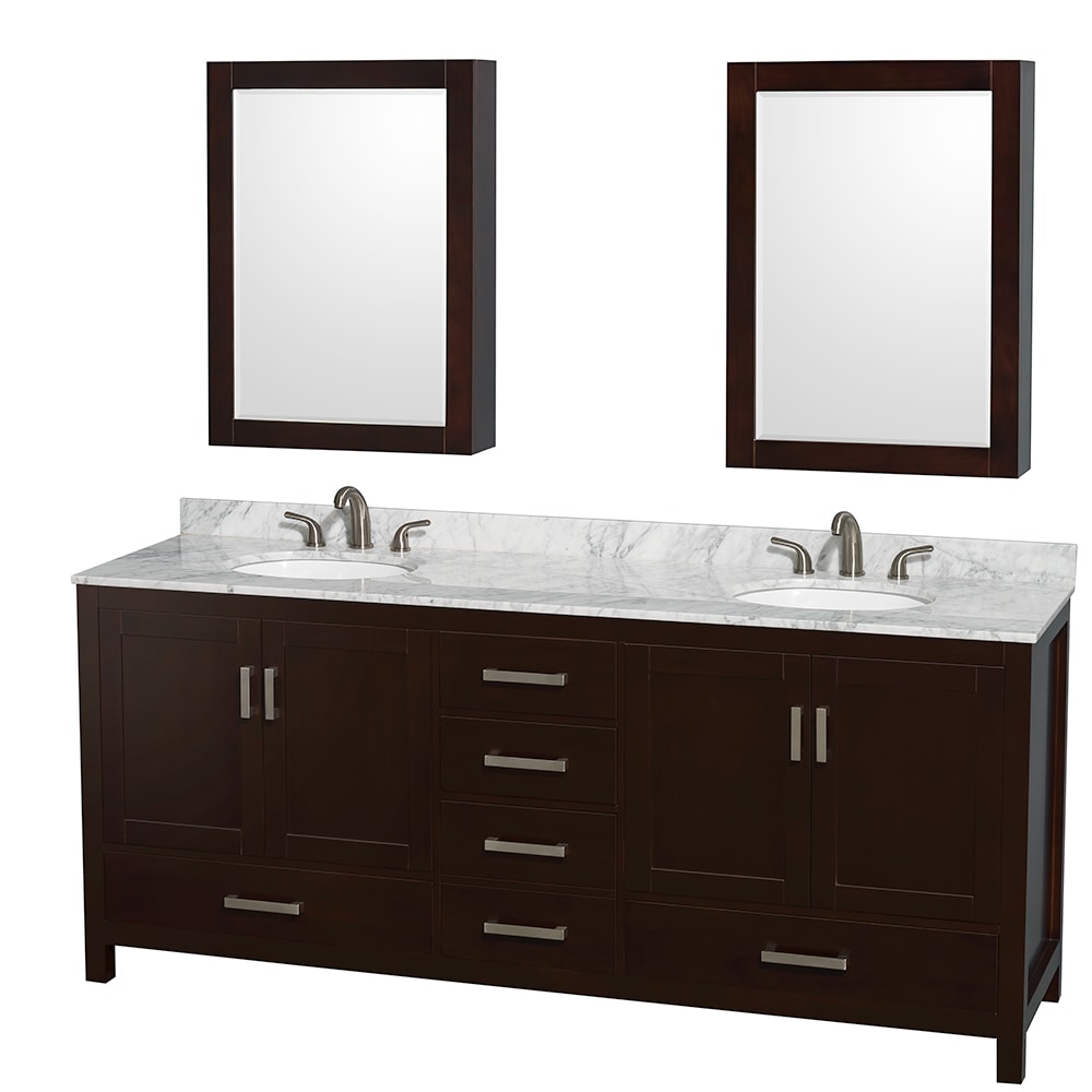 Sheffield Bathroom Vanity with Countertop 80 inch Double Sink 3-hole Faucet Setup