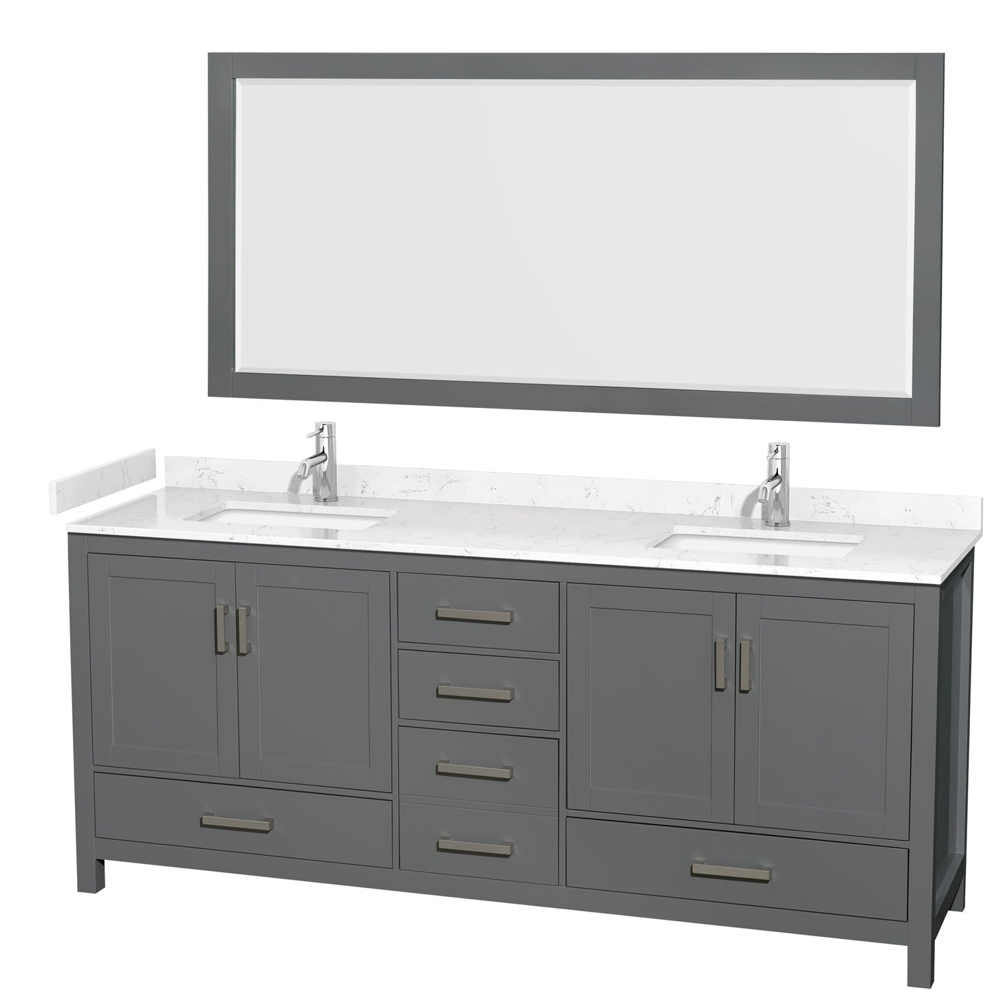 Sheffield Bathroom Vanity with Countertop 80 inch Double Sink Single hole Faucet Setup