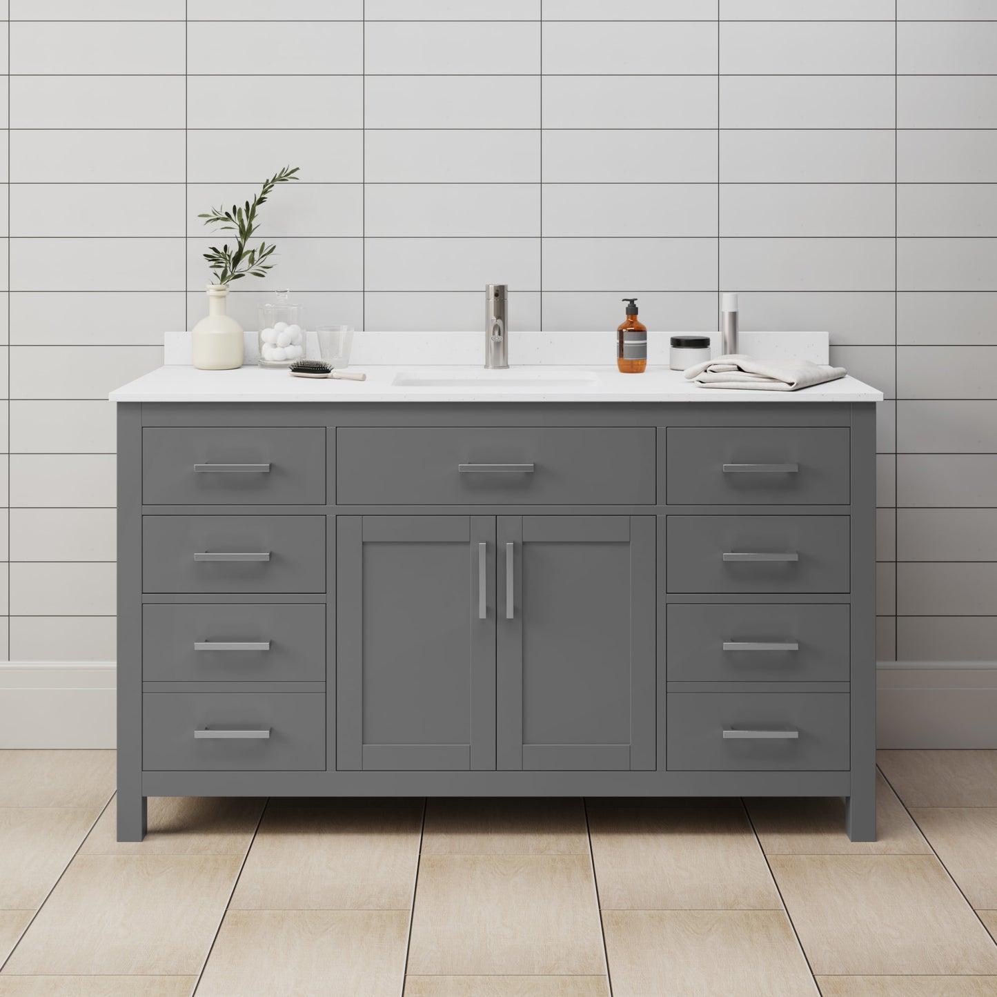 Beckett Bathroom Vanity with Countertop 60 inch Single Sink Single hole Faucet Setup