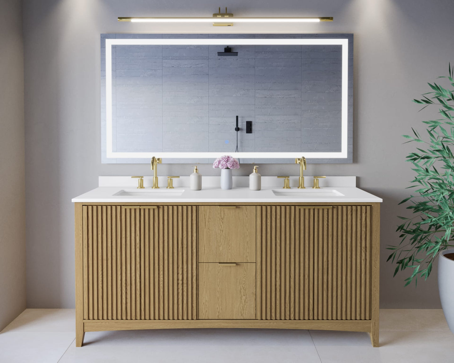 Palmilla Bathroom Vanity with Countertop 72 inch Double Sink 3-hole Faucet Setup