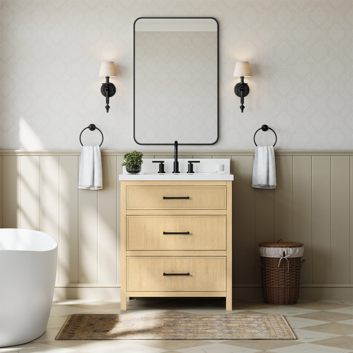 Isola Bathroom Vanity with Countertop 30 inch Single Sink 3-hole Faucet Setup