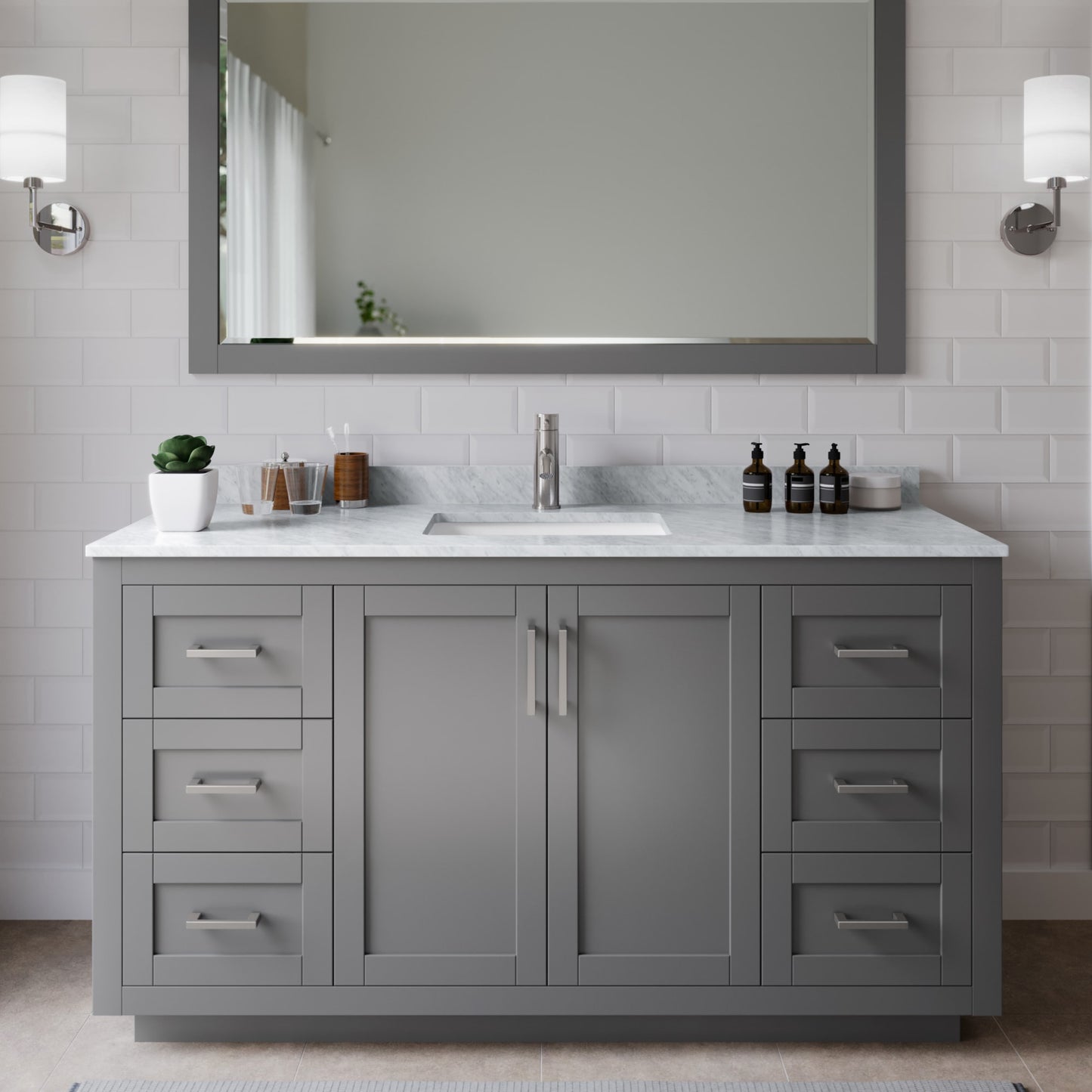 Miranda Bathroom Vanity with Countertop 60 inch Single Sink Single hole Faucet Setup